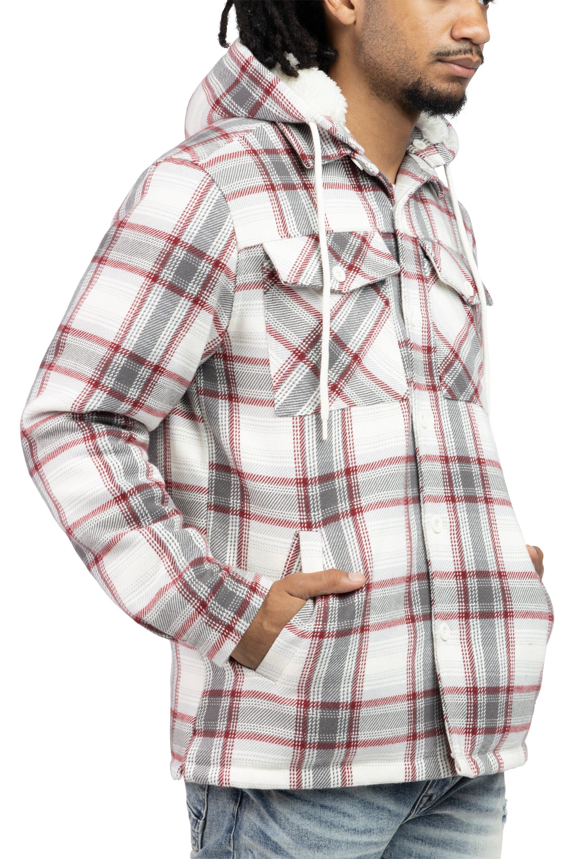 Smoke Rise Men's Plaid Hooded Shacket - Ember - RED Thumbnail View 7