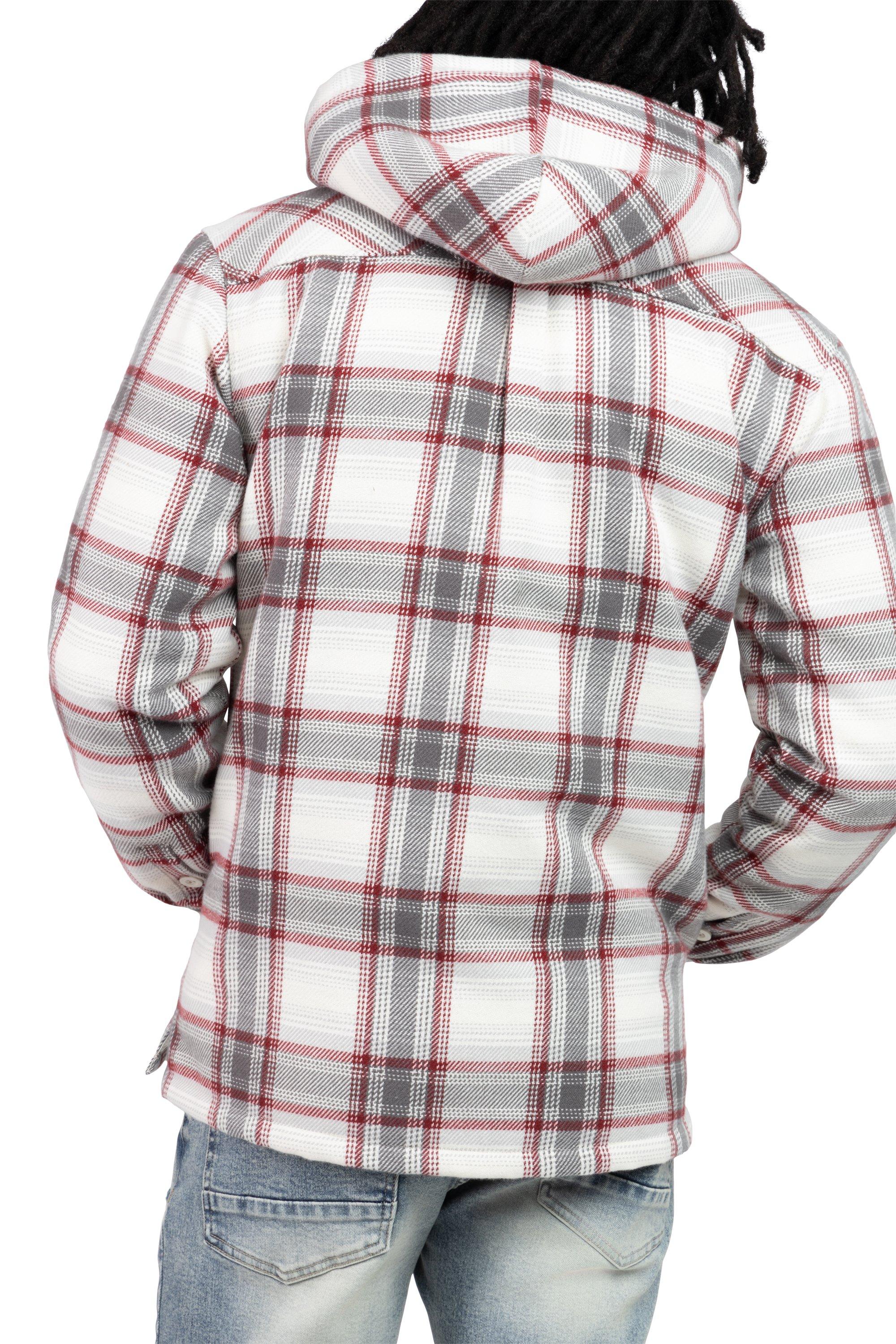 Smoke Rise Men's Plaid Hooded Shacket - Ember - RED Thumbnail View 9