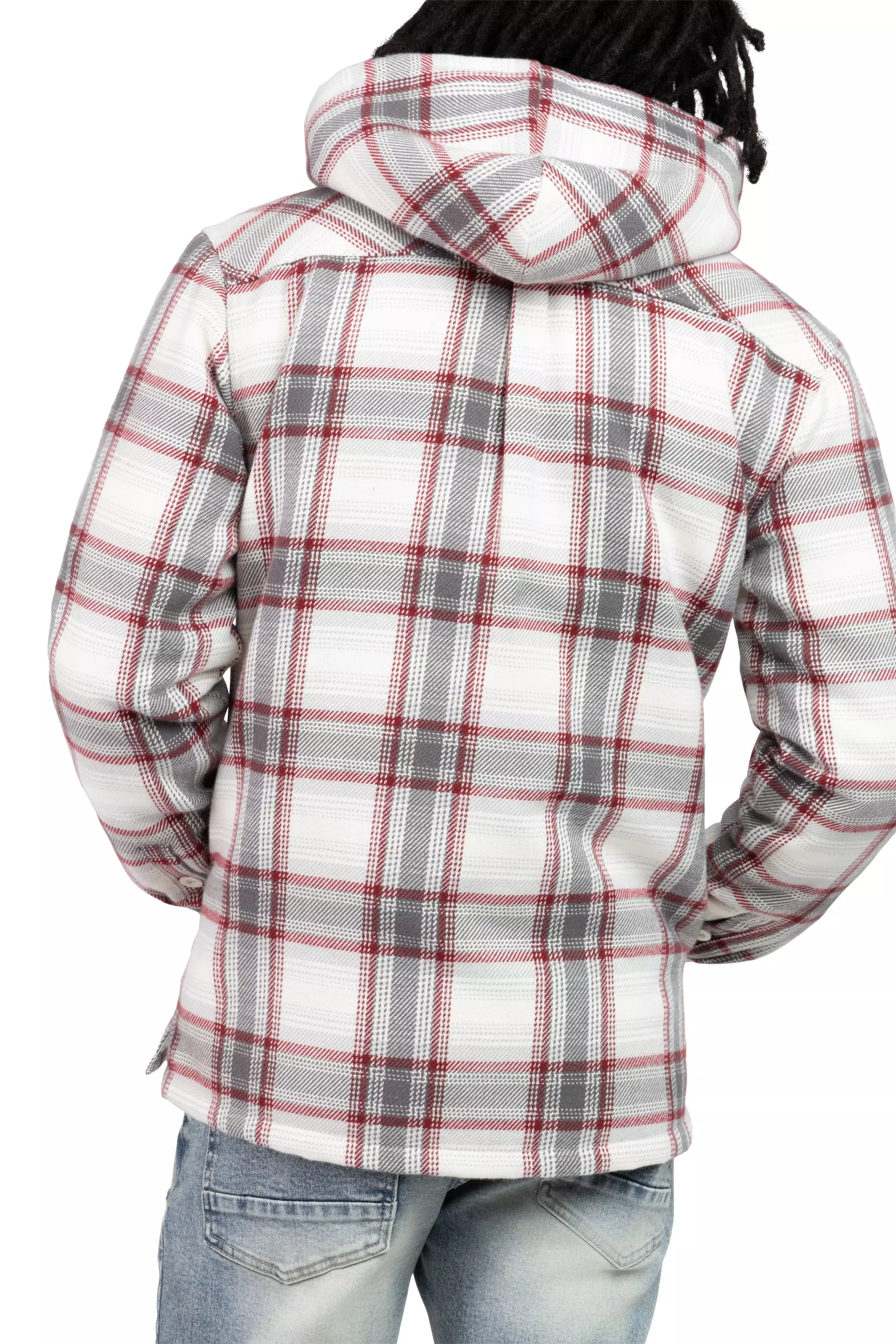 Smoke Rise Men's Plaid Hooded Shacket - Ember - RED