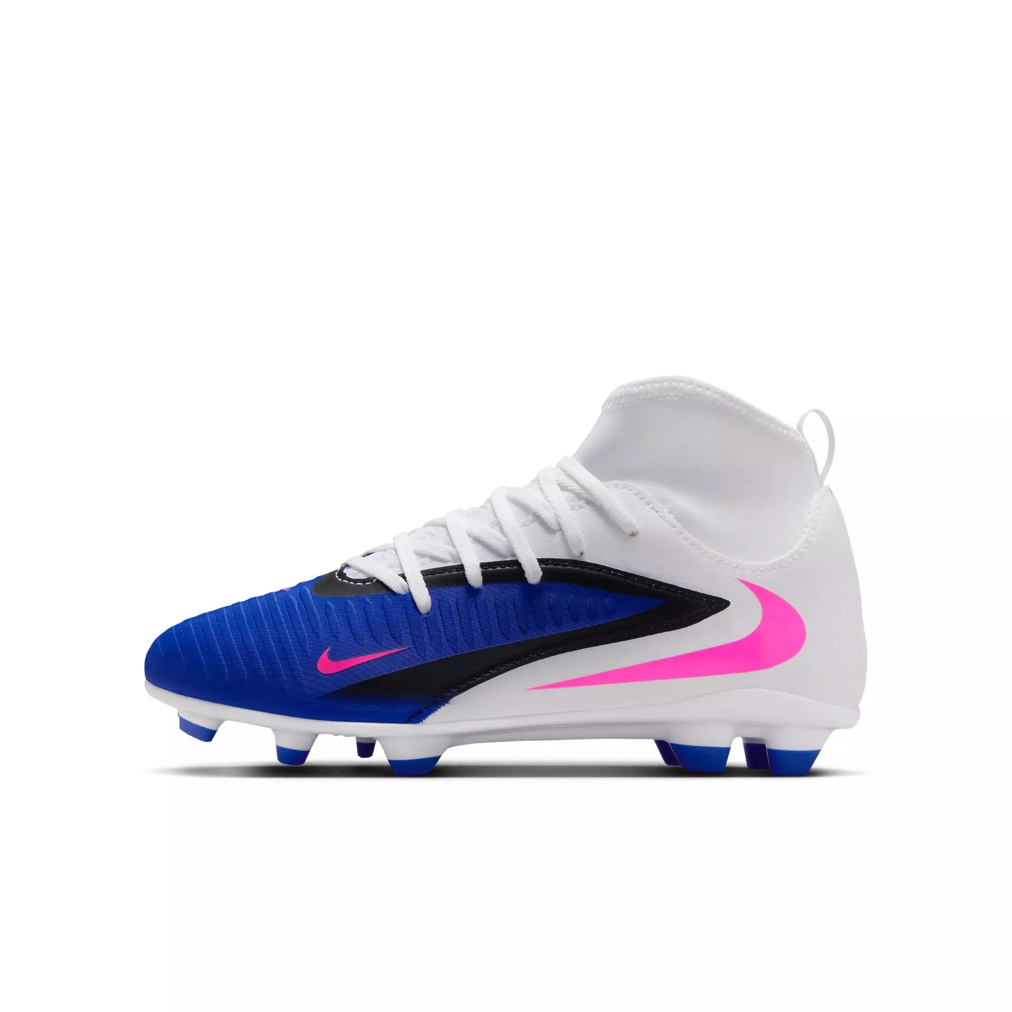 Nike Jr. Phantom 6 High Club MG "Racer Blue/Pink Blast/White" Grade School Boys' Soccer Cleat - WHITE/BLUE/PINK