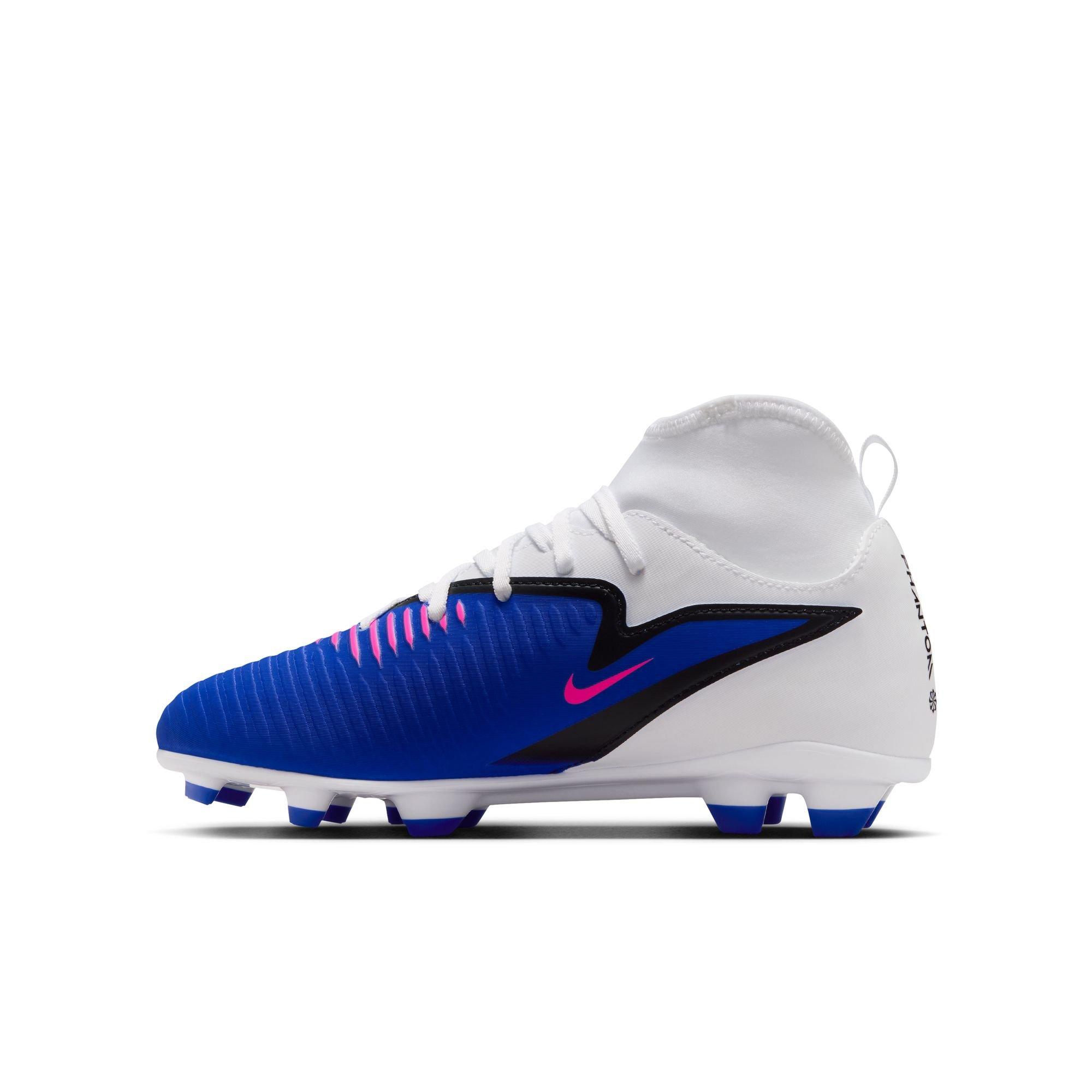 Nike Jr. Phantom 6 High Club MG "Racer Blue/Pink Blast/White" Grade School Boys' Soccer Cleat - WHITE/BLUE/PINK Thumbnail View 4