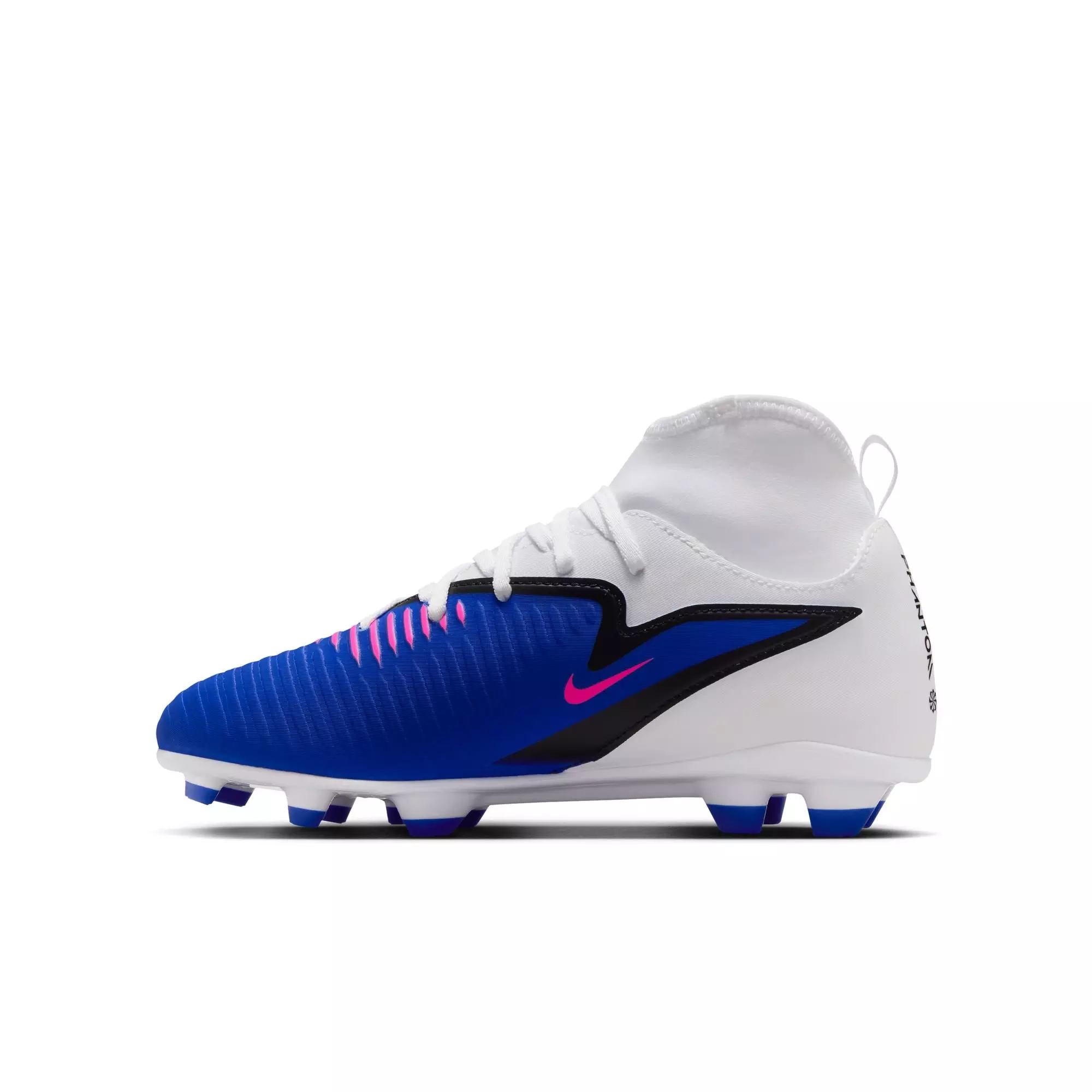 Nike Jr. Phantom 6 High Club MG "Racer Blue/Pink Blast/White" Grade School Boys' Soccer Cleat - WHITE/BLUE/PINK