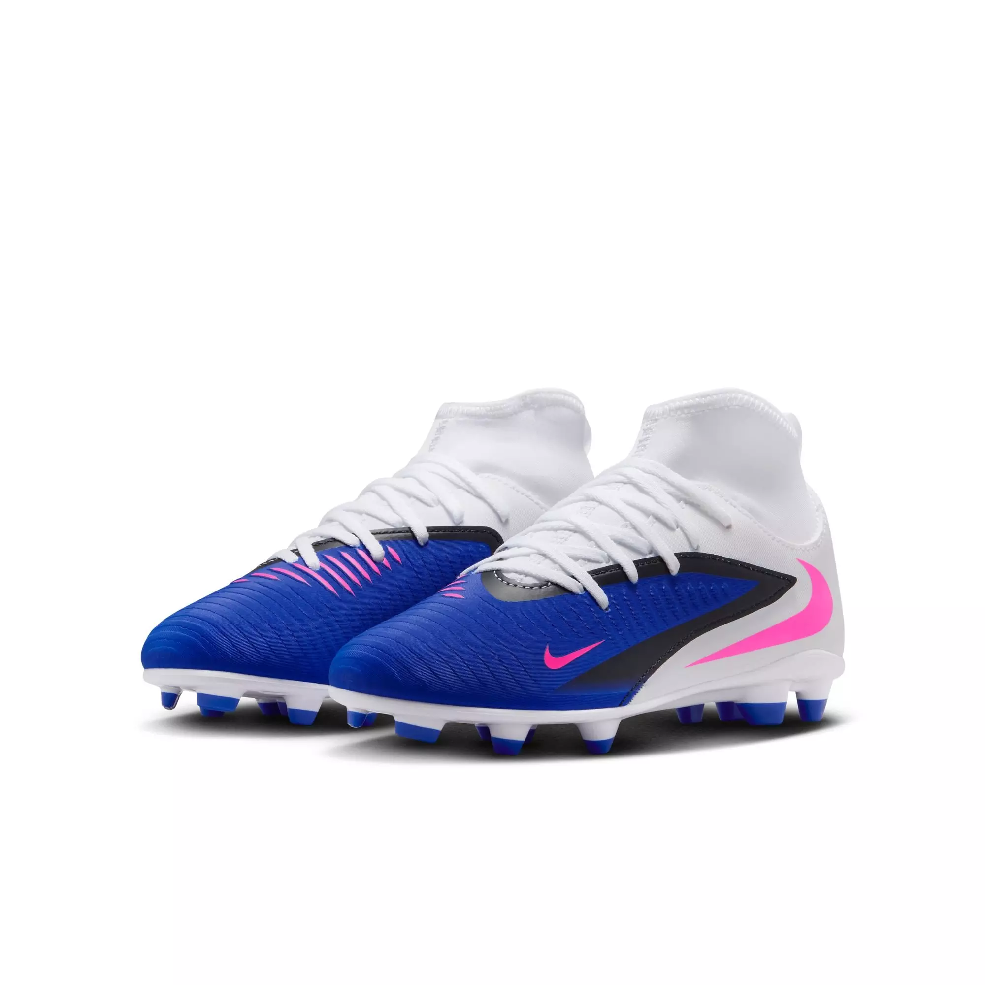 Nike Jr. Phantom 6 High Club MG "Racer Blue/Pink Blast/White" Grade School Boys' Soccer Cleat - WHITE/BLUE/PINK