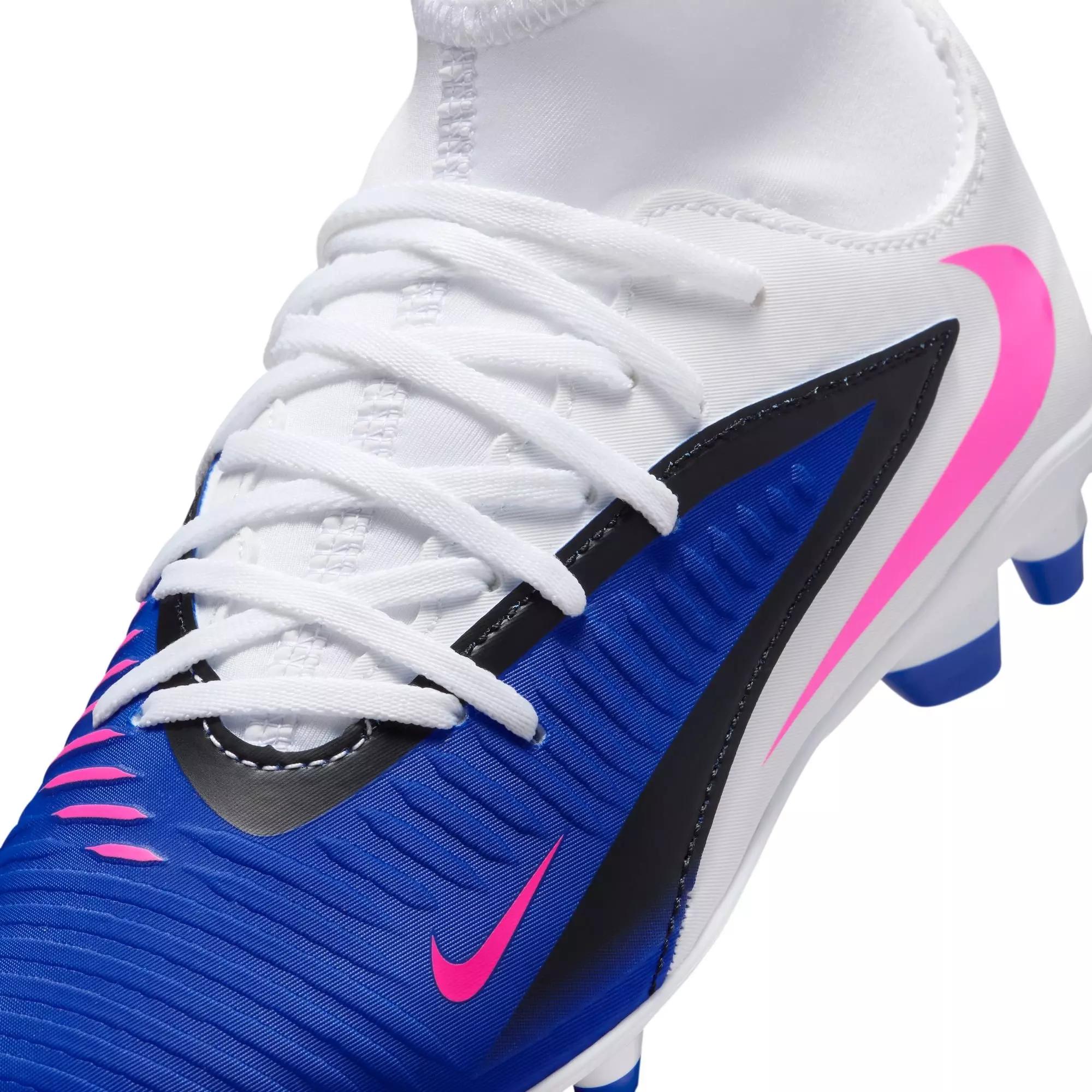 Nike Jr. Phantom 6 High Club MG "Racer Blue/Pink Blast/White" Grade School Boys' Soccer Cleat - WHITE/BLUE/PINK