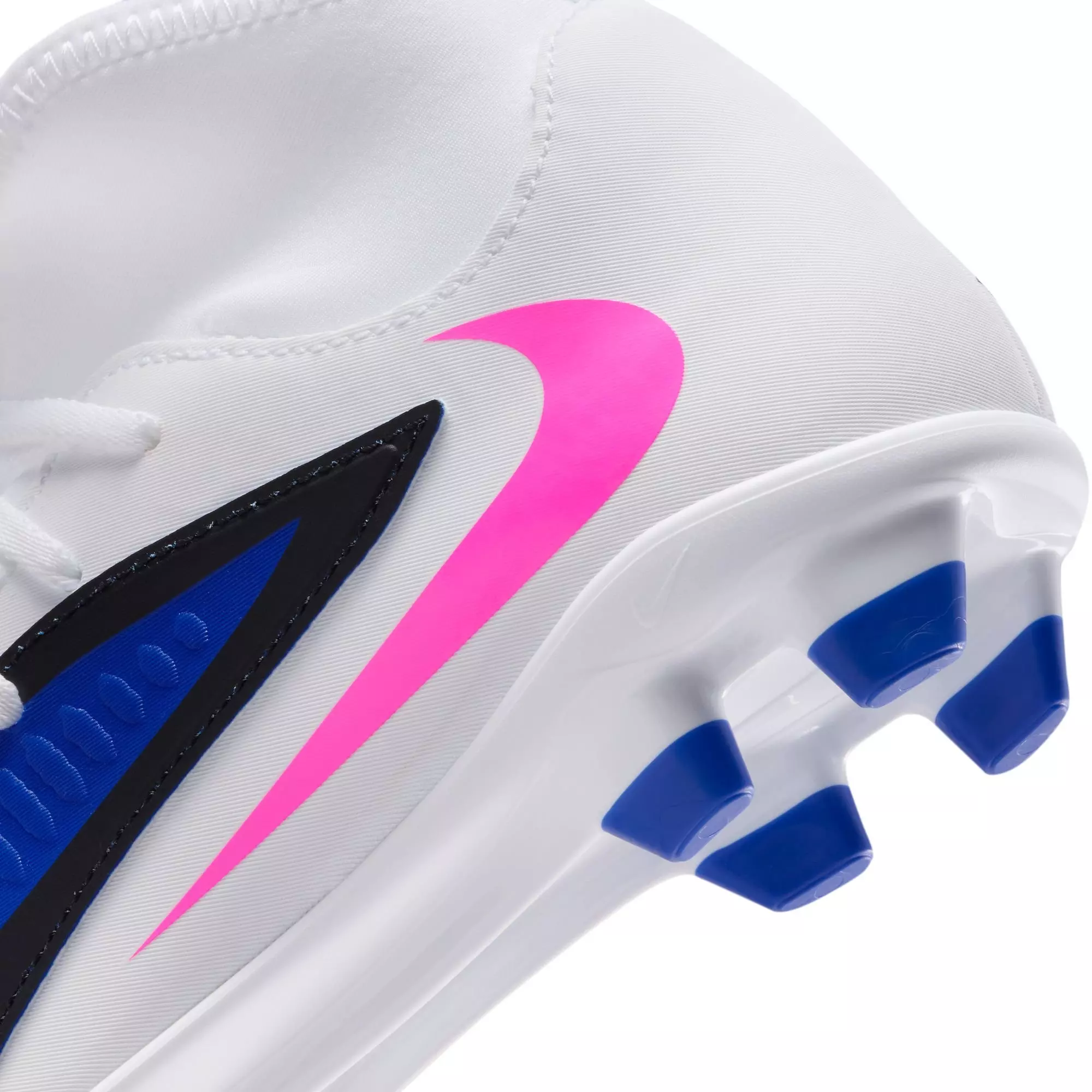Nike Jr. Phantom 6 High Club MG "Racer Blue/Pink Blast/White" Grade School Boys' Soccer Cleat - WHITE/BLUE/PINK