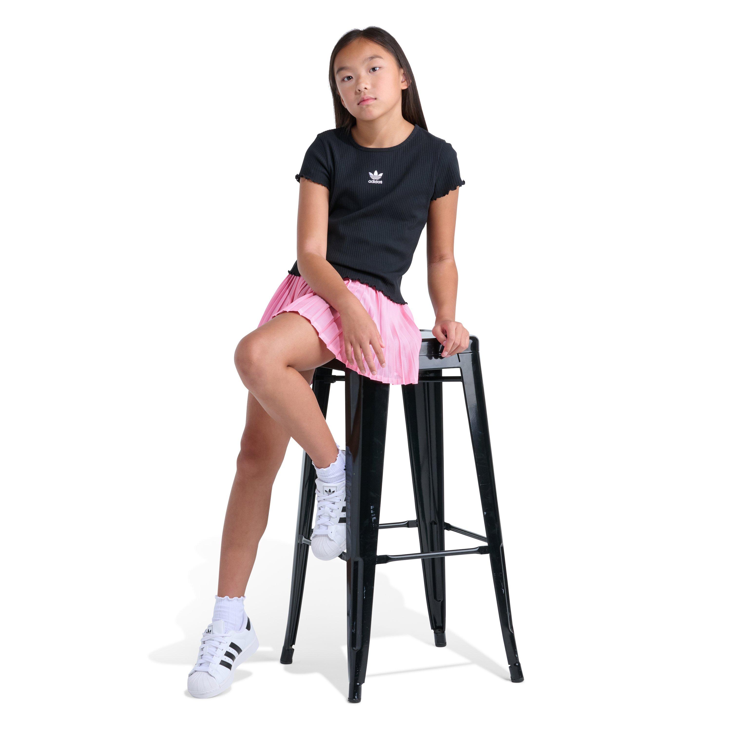 adidas Big Girls' Pleated Waistband Mesh Skort - Pink - PINK/BLACK Thumbnail View 6