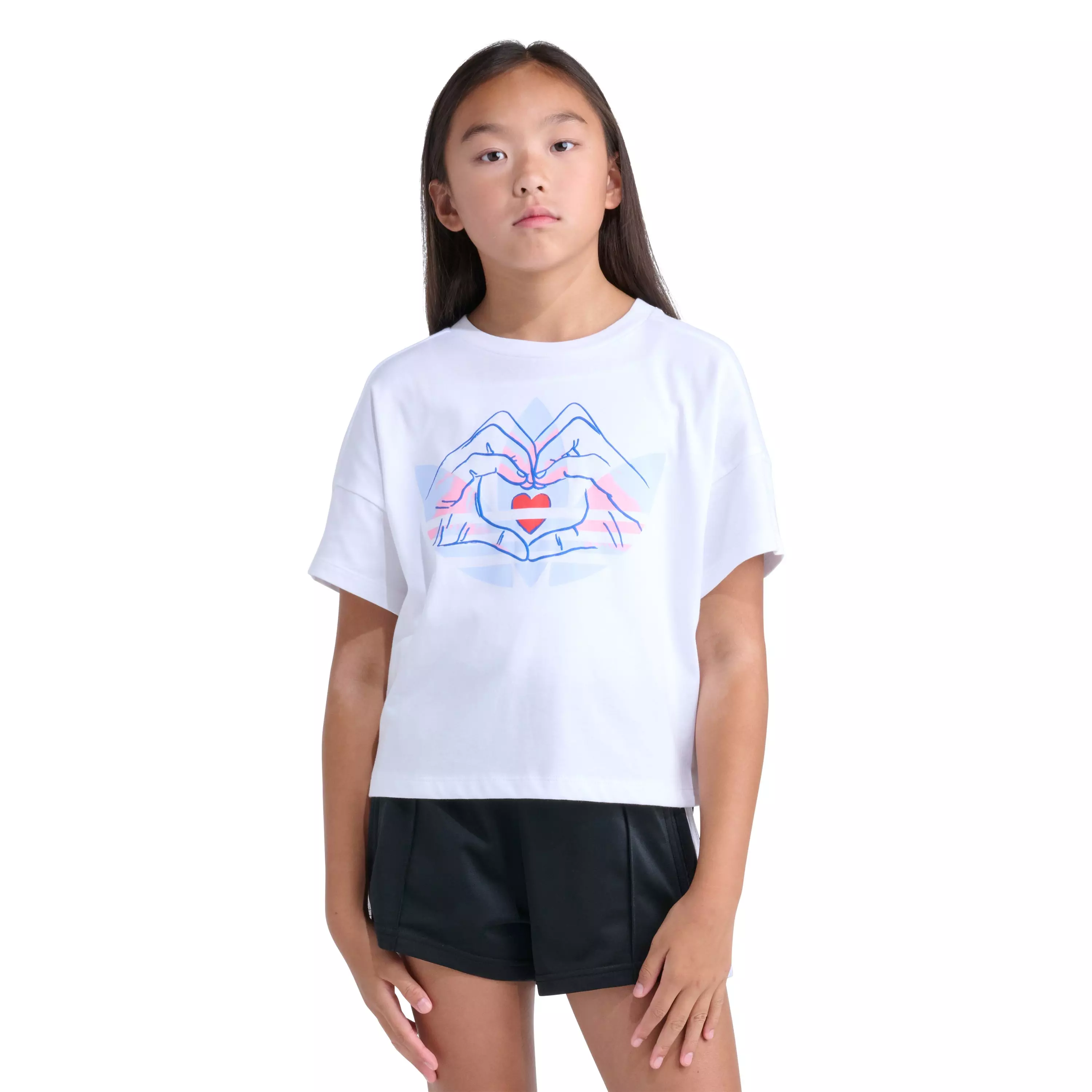 adidas Big Girls' Heart Hand Tee - WHITE/MULTI