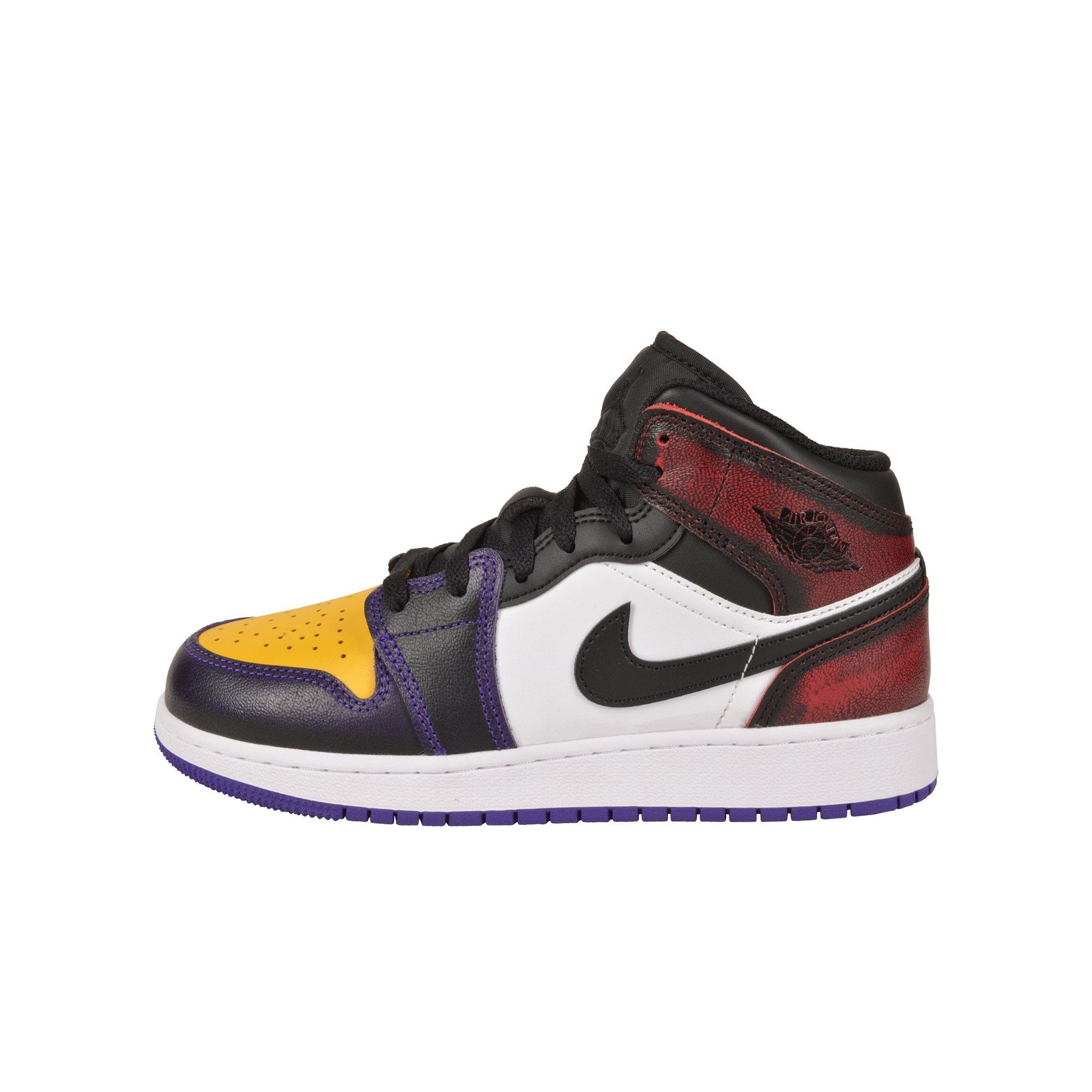 Jordan 1 Mid SE "True Red/Black/White/Court Purple" Grade School Boys' Shoe - BLACK/MULTI Thumbnail View 2