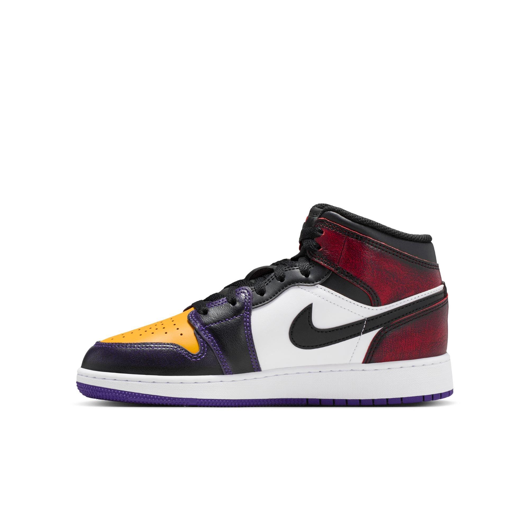 Jordan 1 Mid SE "True Red/Black/White/Court Purple" Grade School Boys' Shoe - BLACK/MULTI Thumbnail View 4