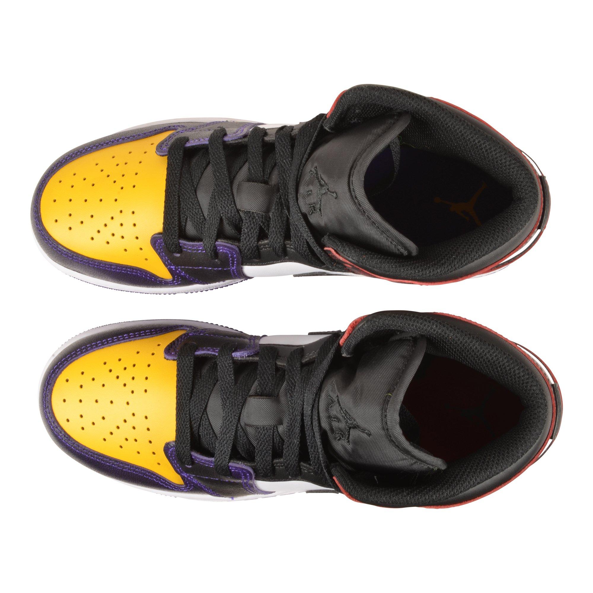 Jordan 1 Mid SE "True Red/Black/White/Court Purple" Grade School Boys' Shoe - BLACK/MULTI Thumbnail View 5