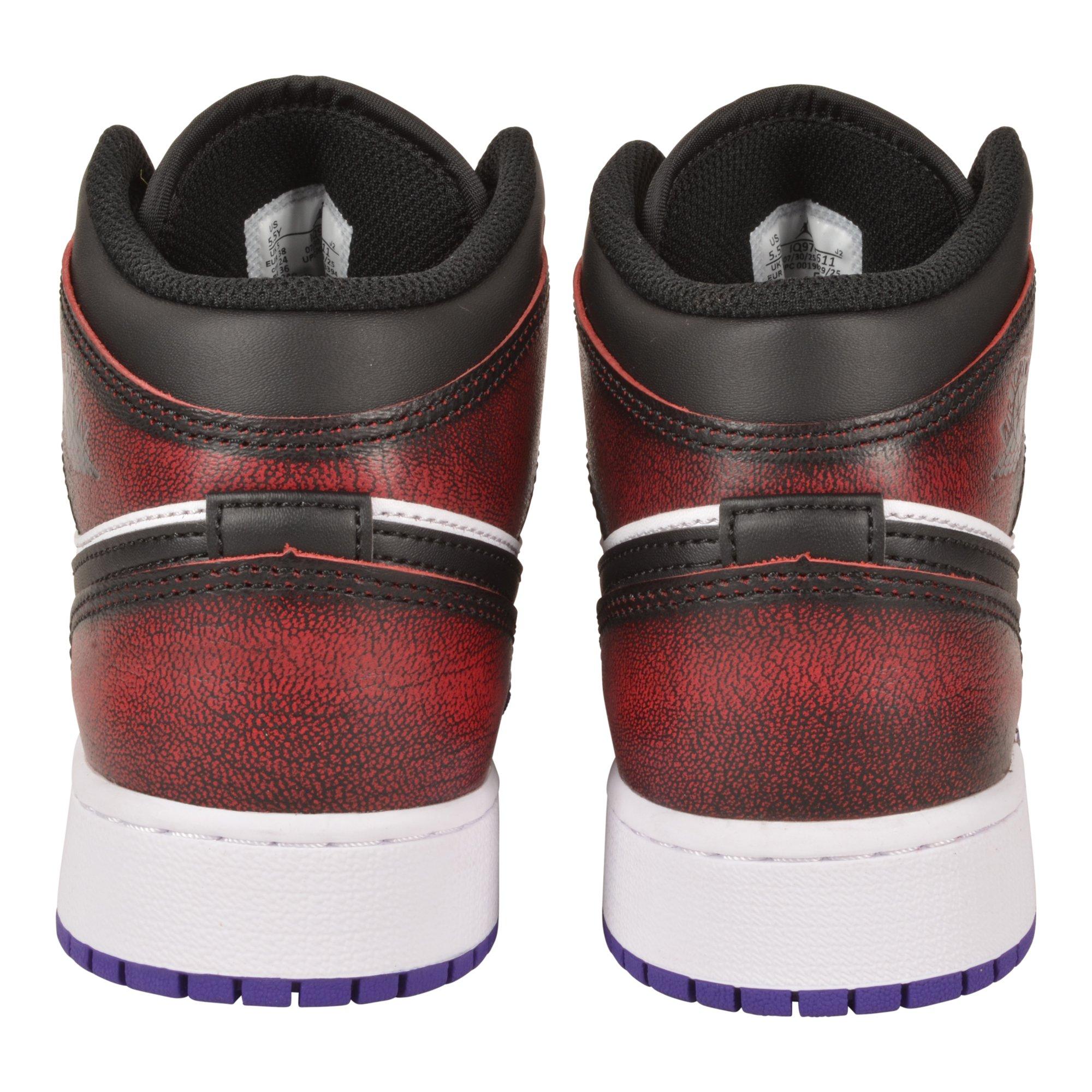 Jordan 1 Mid SE "True Red/Black/White/Court Purple" Grade School Boys' Shoe - BLACK/MULTI Thumbnail View 6
