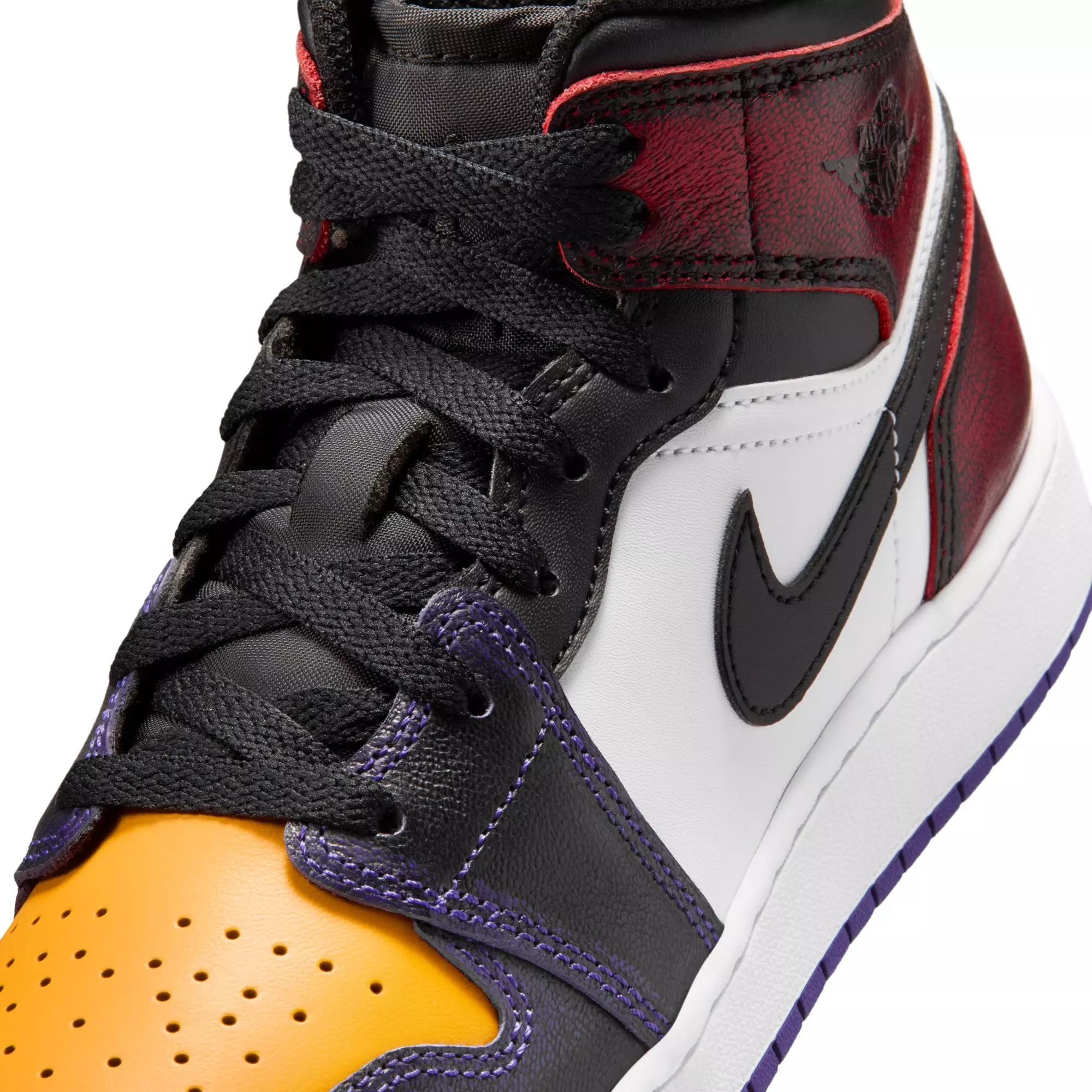 Jordan 1 Mid SE "True Red/Black/White/Court Purple" Grade School Boys' Shoe - BLACK/MULTI