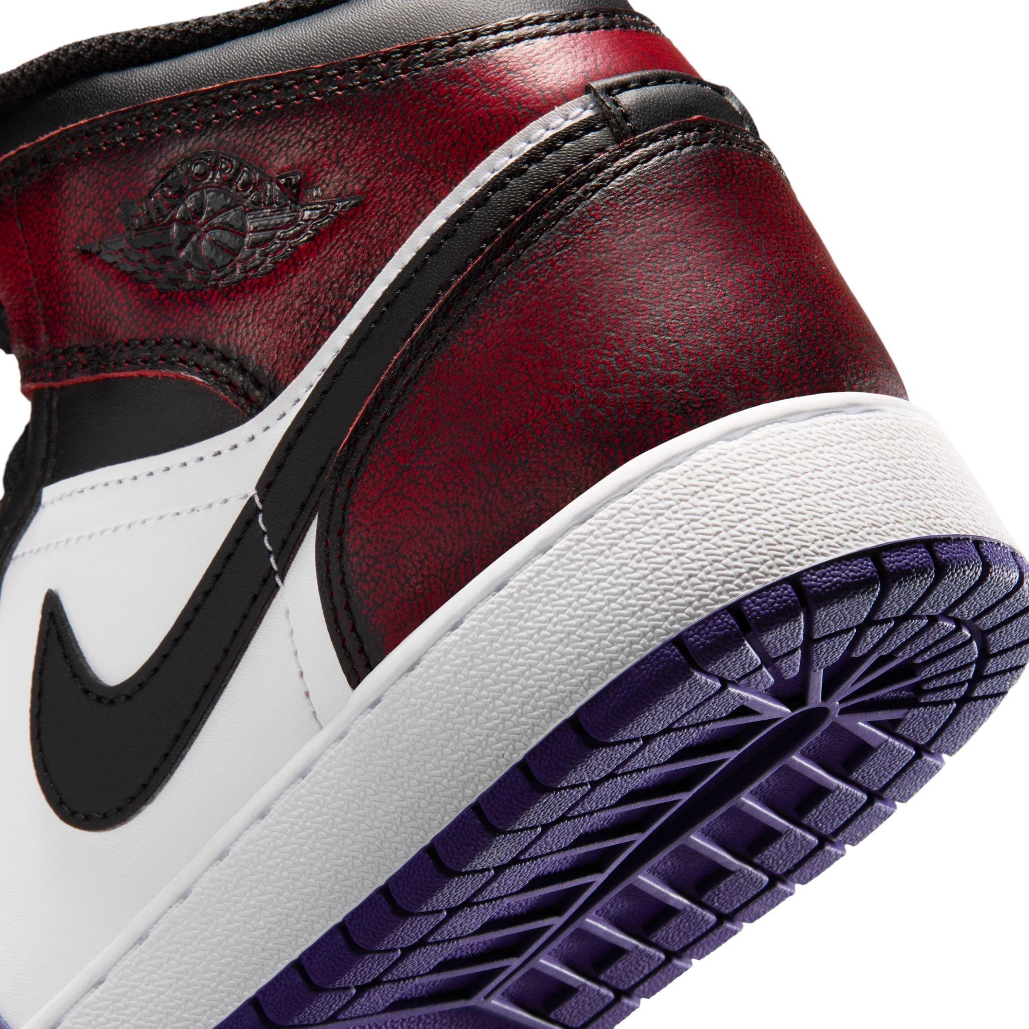 Jordan 1 Mid SE "True Red/Black/White/Court Purple" Grade School Boys' Shoe - BLACK/MULTI Thumbnail View 10