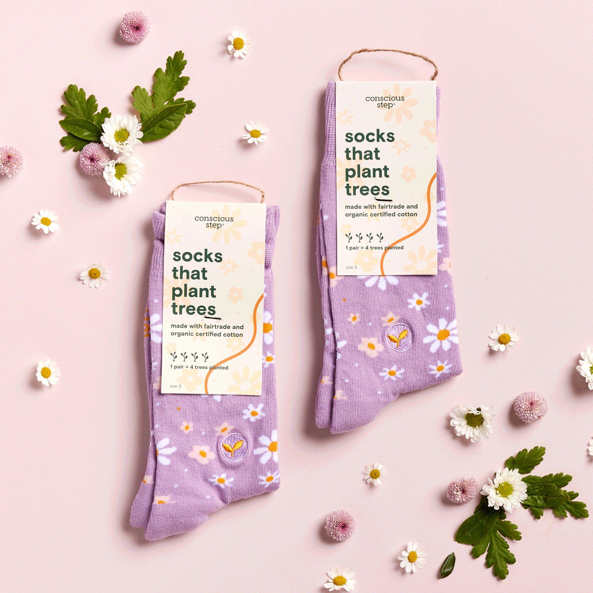 Conscious Step Women's Floral Crew Socks - PURPLE Thumbnail View 3