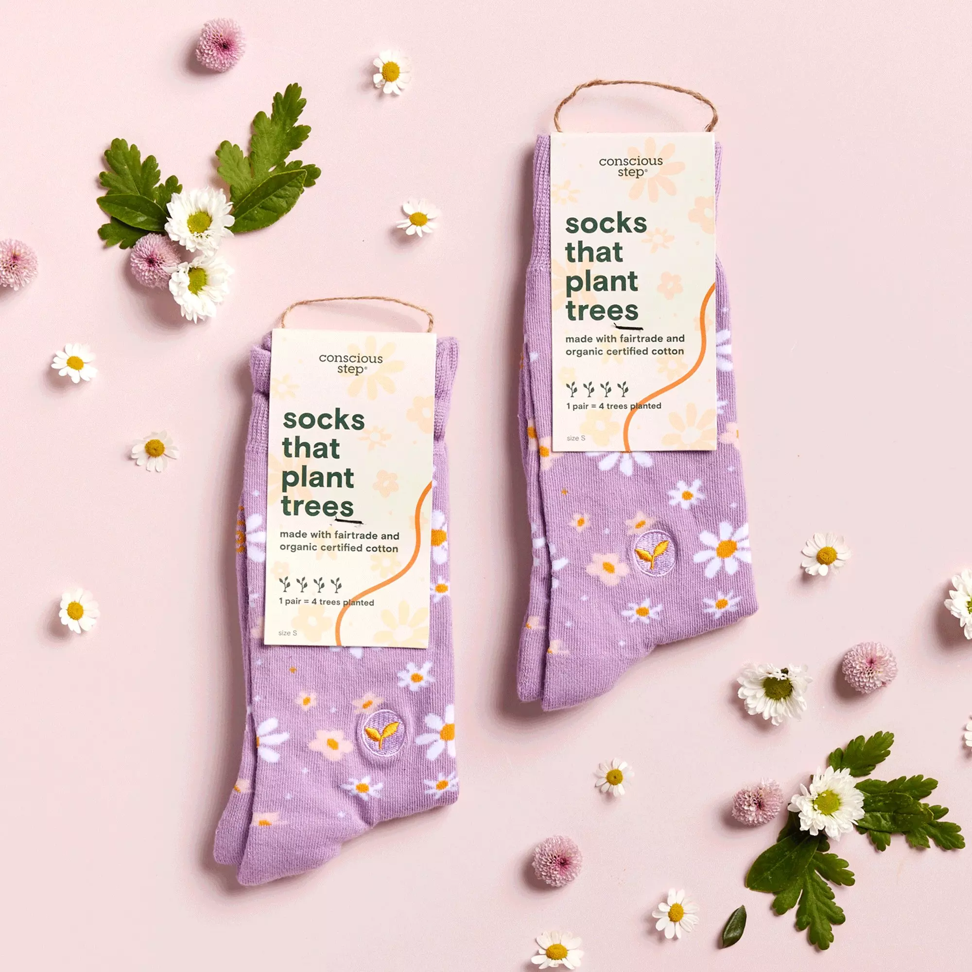 Conscious Step Women's Floral Crew Socks - PURPLE