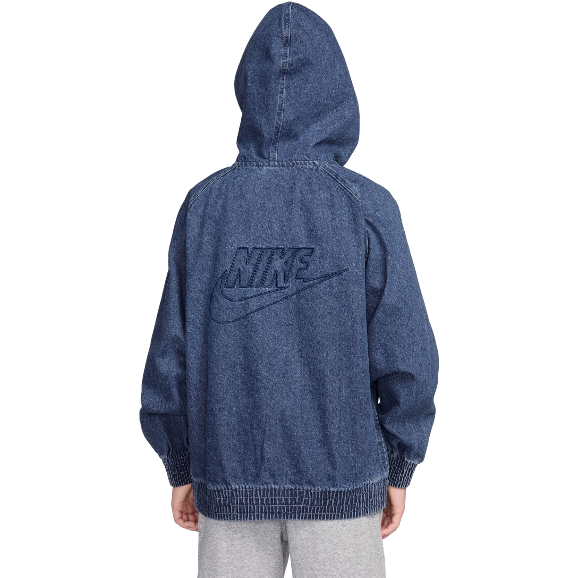 Nike Big Kids' Dark Wash Full-Zip Hooded Denim Jacket - DENIM Thumbnail View 2