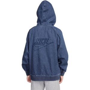 Nike Big Kids' Dark Wash Full-Zip Hooded Denim Jacket