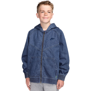 Nike Big Kids' Dark Wash Full-Zip Hooded Denim Jacket