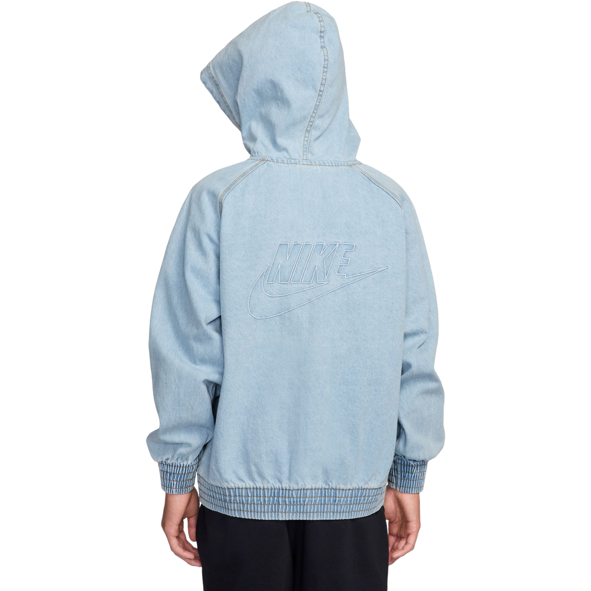 Nike Light Wash Full-Zip Hooded Denim Windrunner Big Girls' Jacket