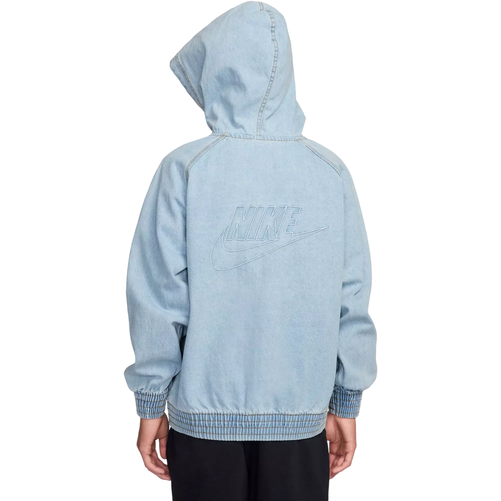 Nike Big Girls' Full-Zip Hooded Light Wash Denim Windrunner Jacket - DENIM