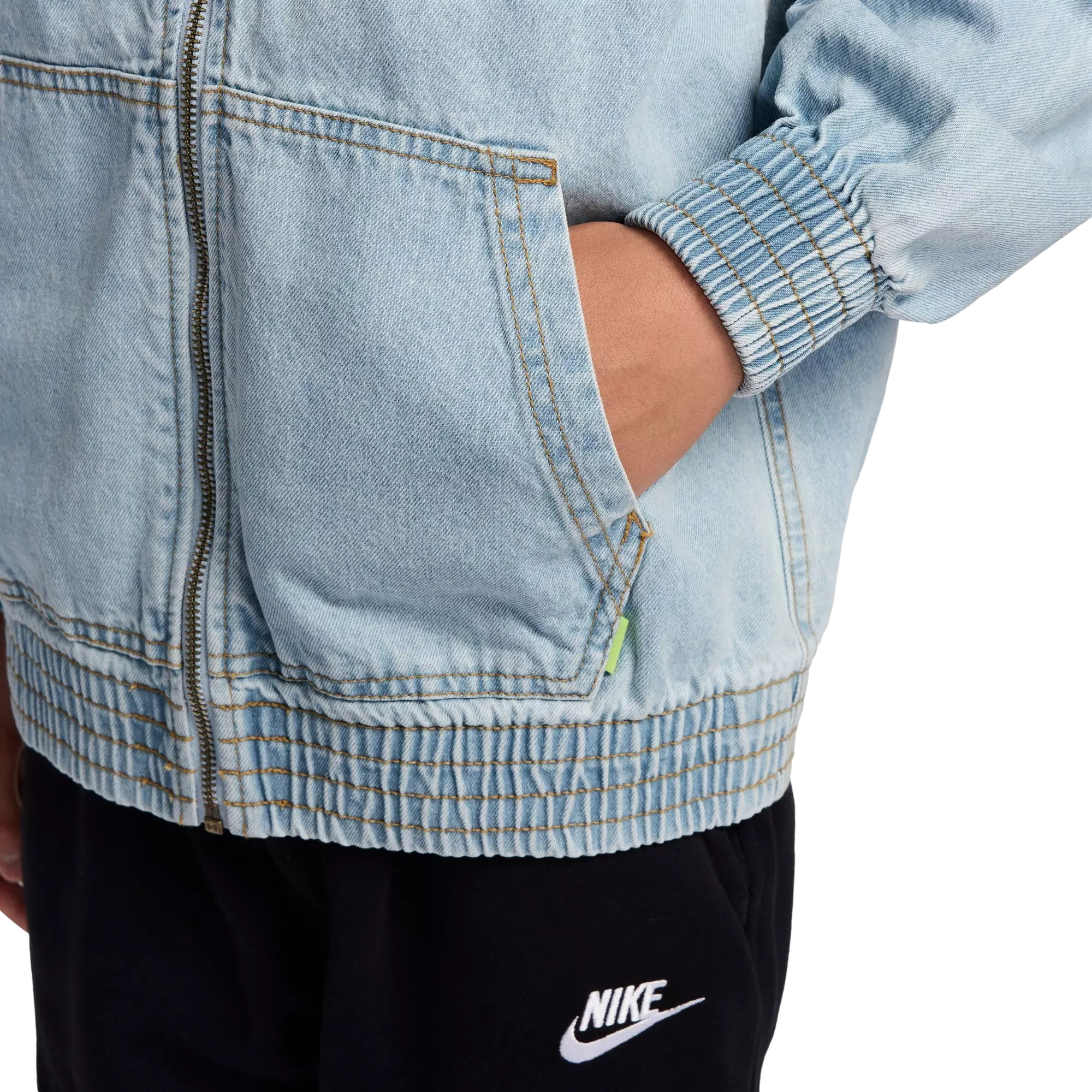 Nike Big Kids' Full-Zip Hooded Light Wash Denim Windrunner Jacket - DENIM
