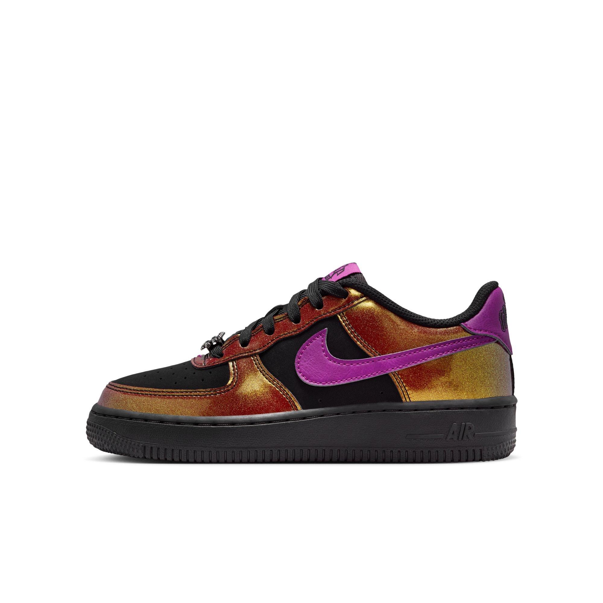 Nike Air Force 1 LV8 "Black/Bold Berry" Grade School Boys' Shoe - BLACK/GOLD Thumbnail View 3