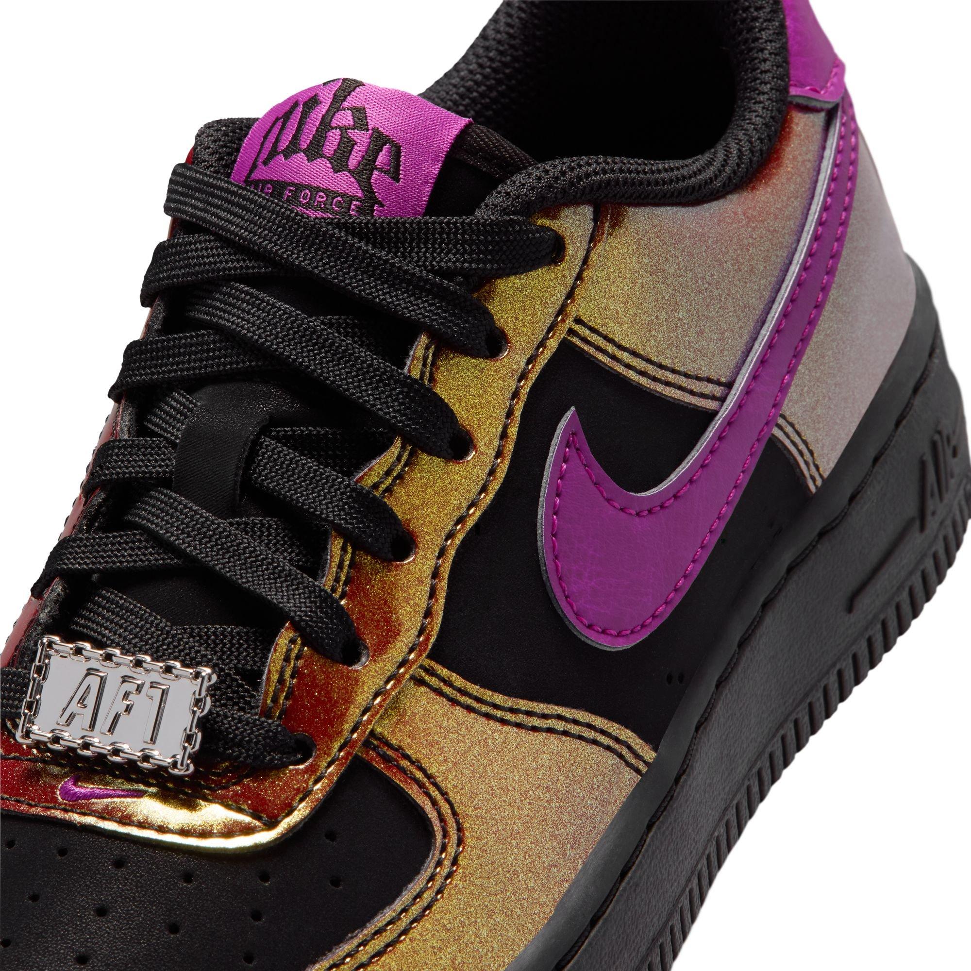 Nike Air Force 1 LV8 "Black/Bold Berry" Grade School Boys' Shoe - BLACK/GOLD Thumbnail View 9