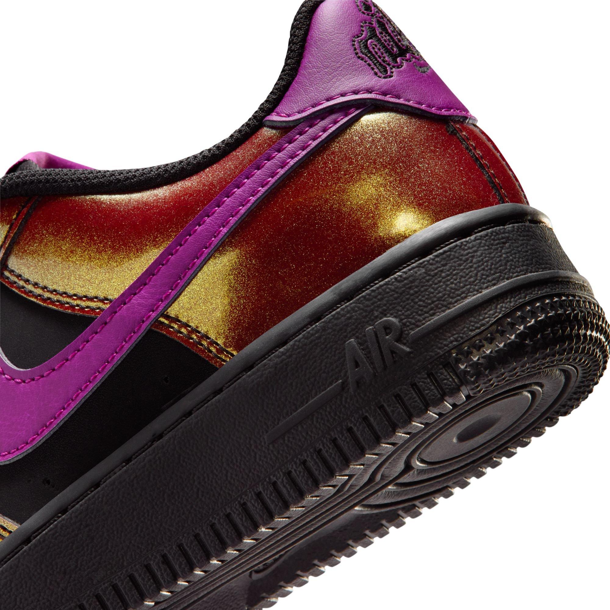 Nike Air Force 1 LV8 "Black/Bold Berry" Grade School Boys' Shoe - BLACK/GOLD Thumbnail View 10
