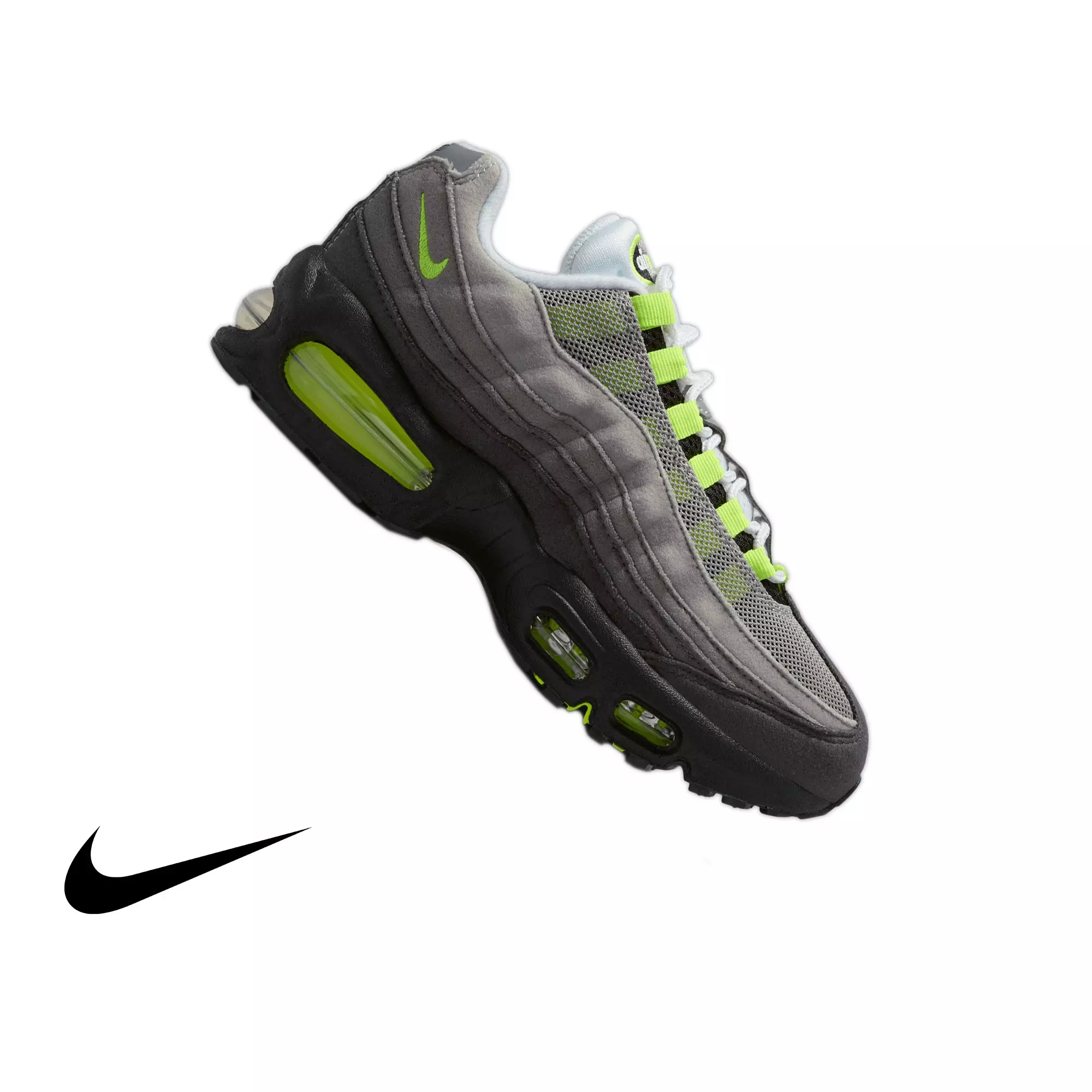 Nke Air Max 95 "Big Bubble" Grade School Kids' Shoe - BLACK/NEON YELLOW/ANTHRACITE