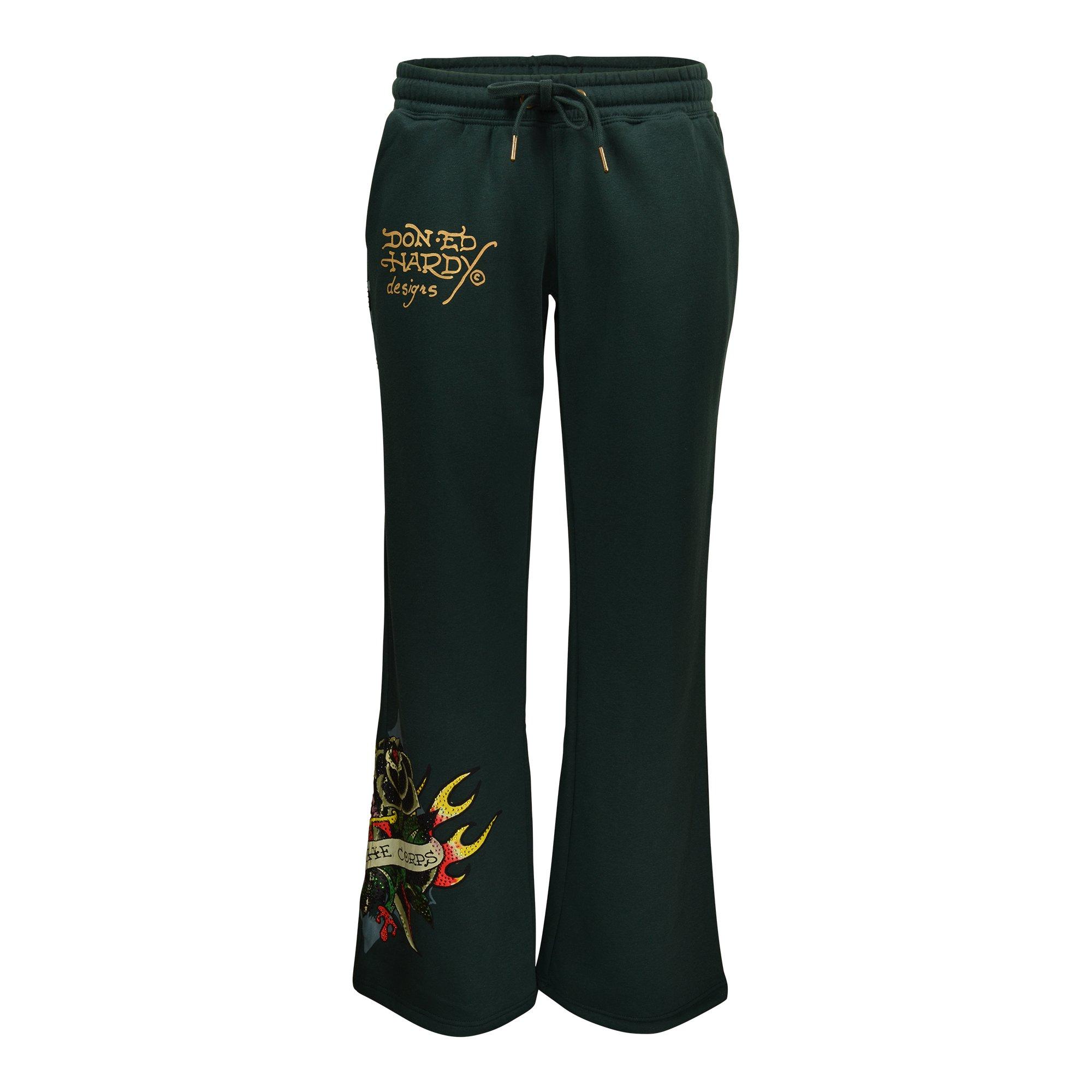 Ed Hardy Women's Sacred Heart Fleece Pants - Green | Hibbett