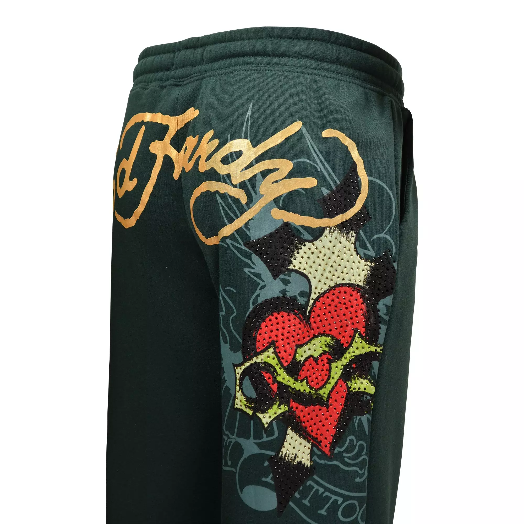 Ed Hardy Women's Sacred Heart Fleece Pants - Green - GREEN