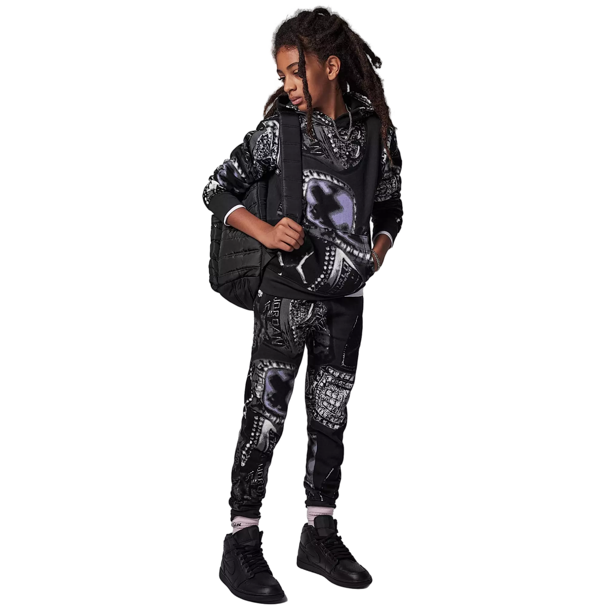 Jordan Big Boys' MVP Fleece Printed Pullover Hoodie - GREY