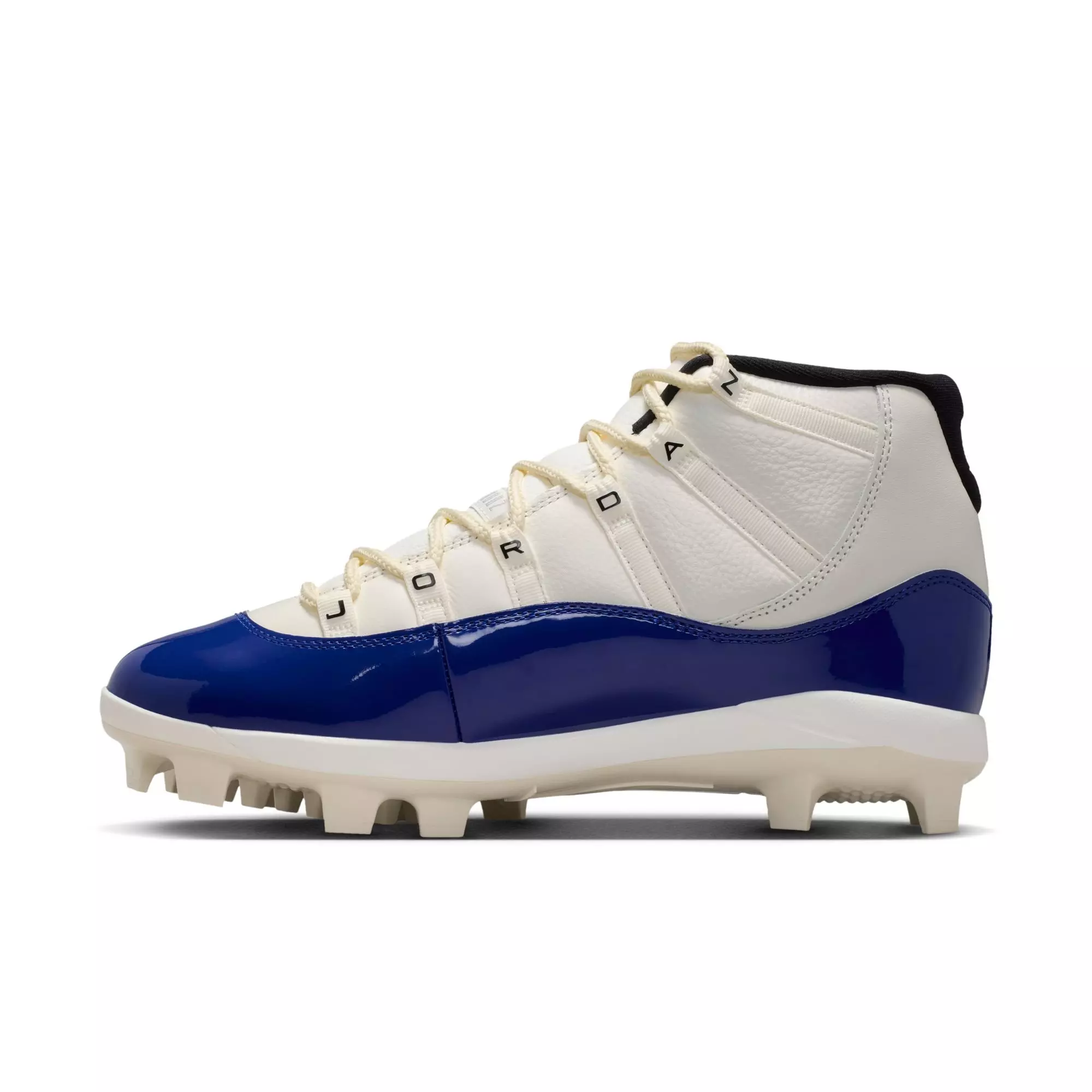 Jordan 11 Retro MCS "Sail/Fire Red/Deep Royal Blue" Men's Baseball Cleat - WHITE/ROYAL