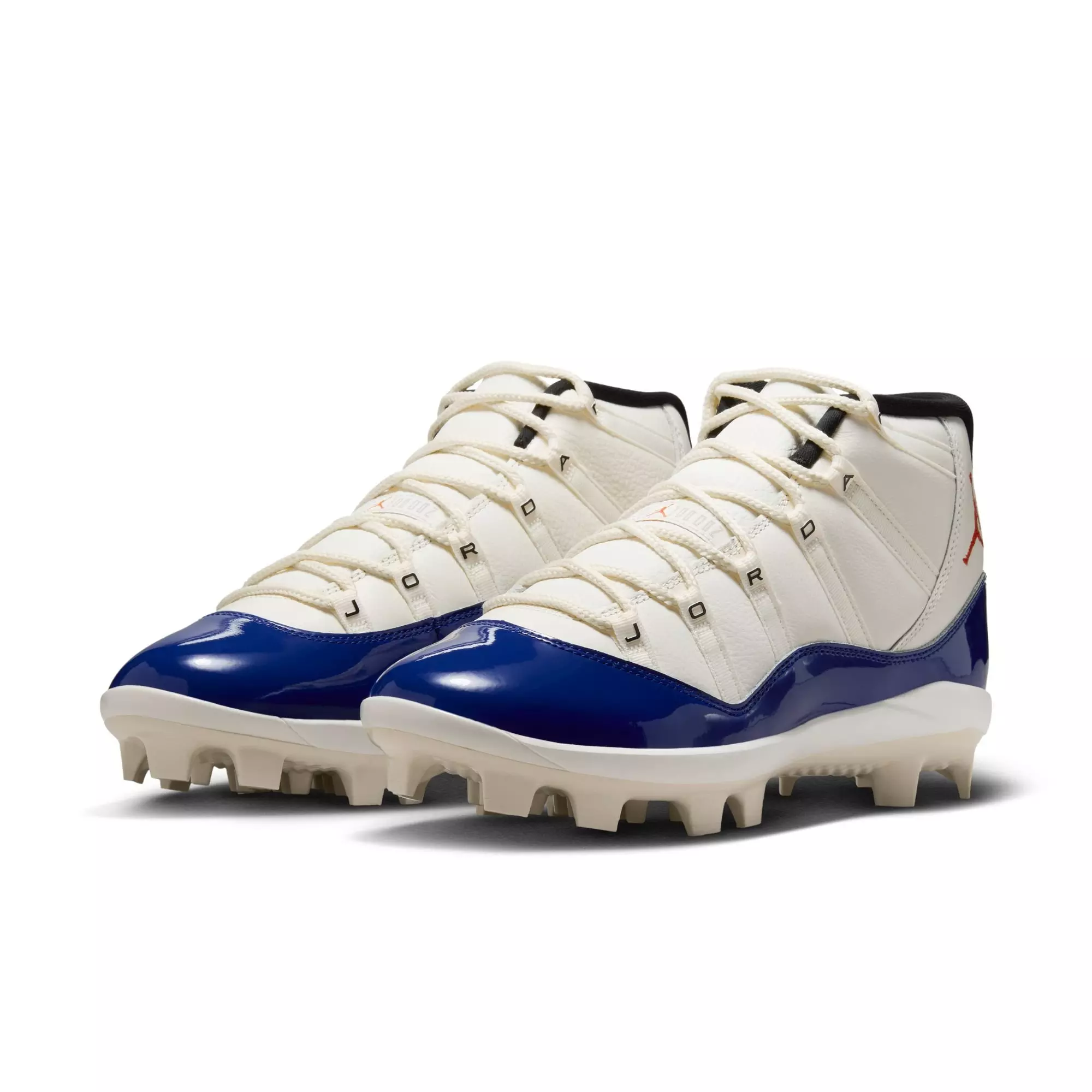 Jordan 11 Retro MCS "Sail/Fire Red/Deep Royal Blue" Men's Baseball Cleat - WHITE/ROYAL