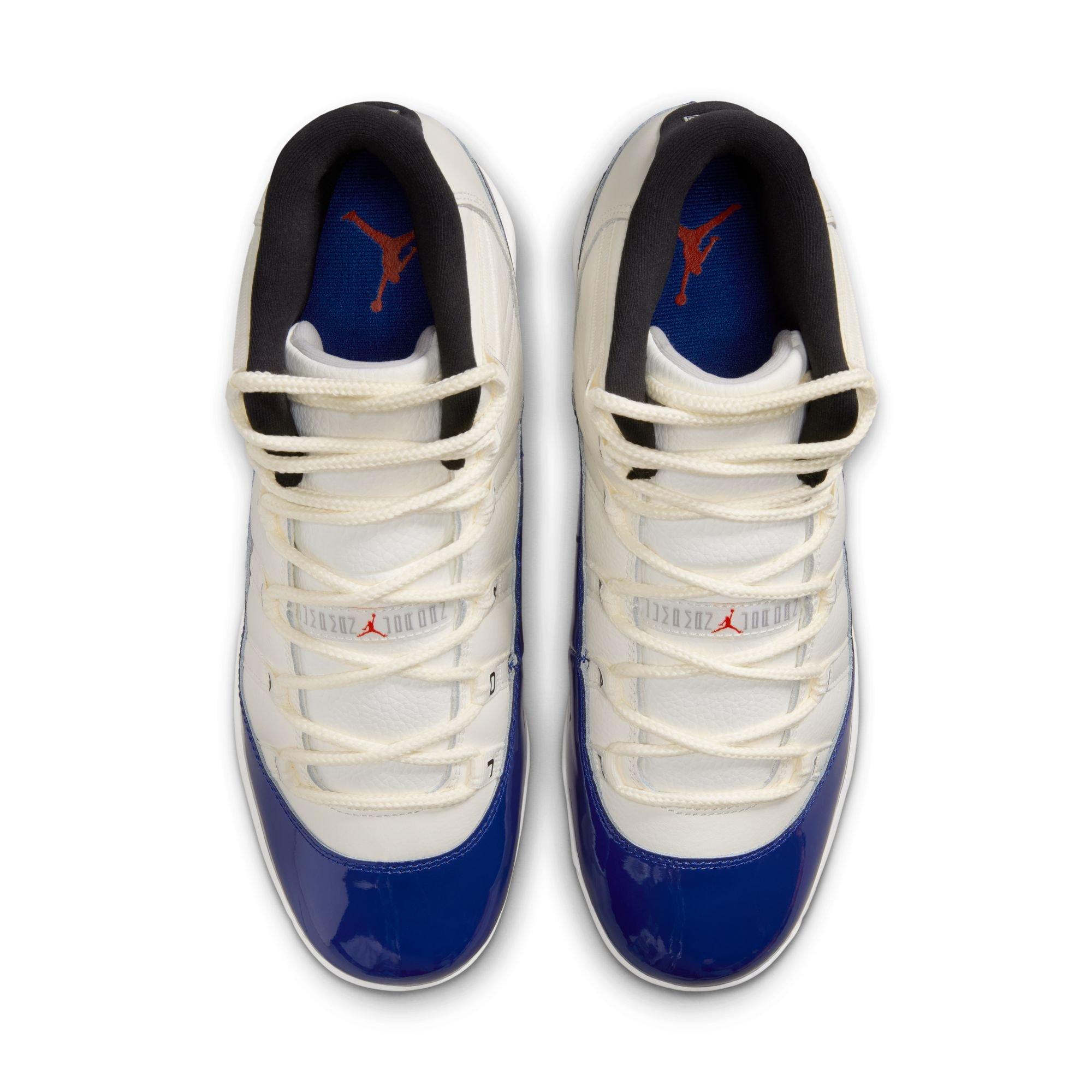 Jordan 11 Retro MCS "Sail/Fire Red/Deep Royal Blue" Men's Baseball Cleat - WHITE/ROYAL Thumbnail View 7