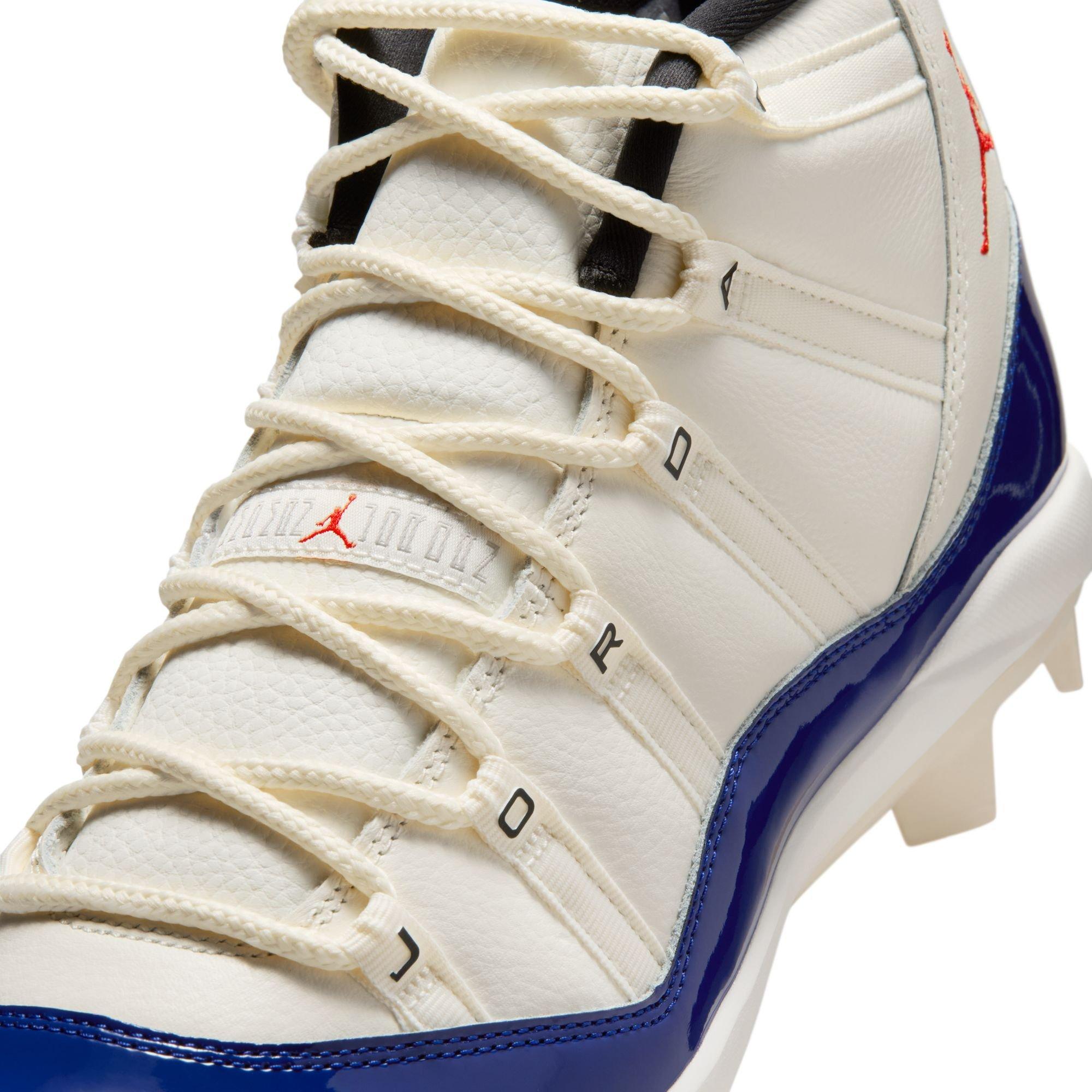 Jordan 11 Retro MCS "Sail/Fire Red/Deep Royal Blue" Men's Baseball Cleat - WHITE/ROYAL Thumbnail View 10