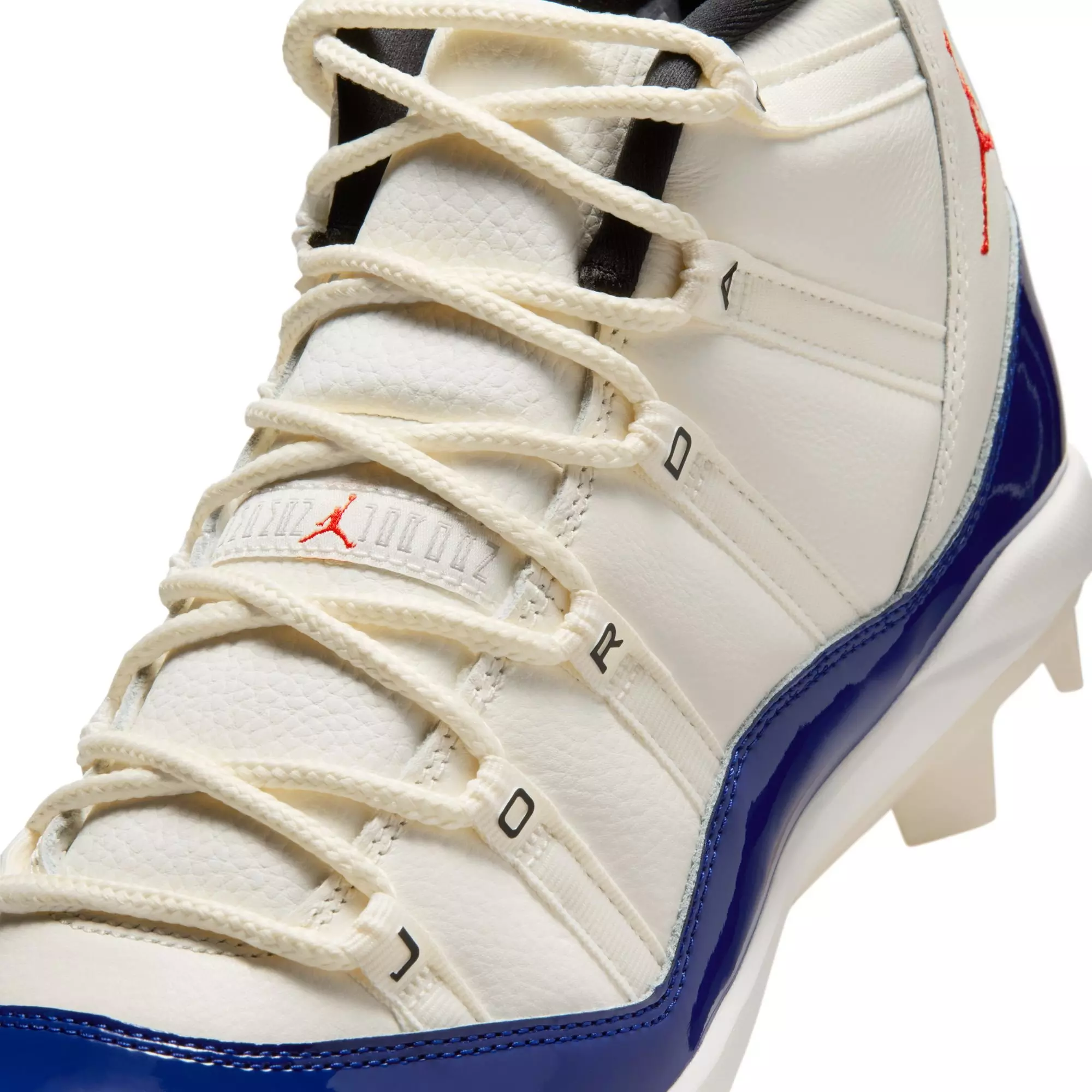 Jordan 11 Retro MCS "Sail/Fire Red/Deep Royal Blue" Men's Baseball Cleat - WHITE/ROYAL