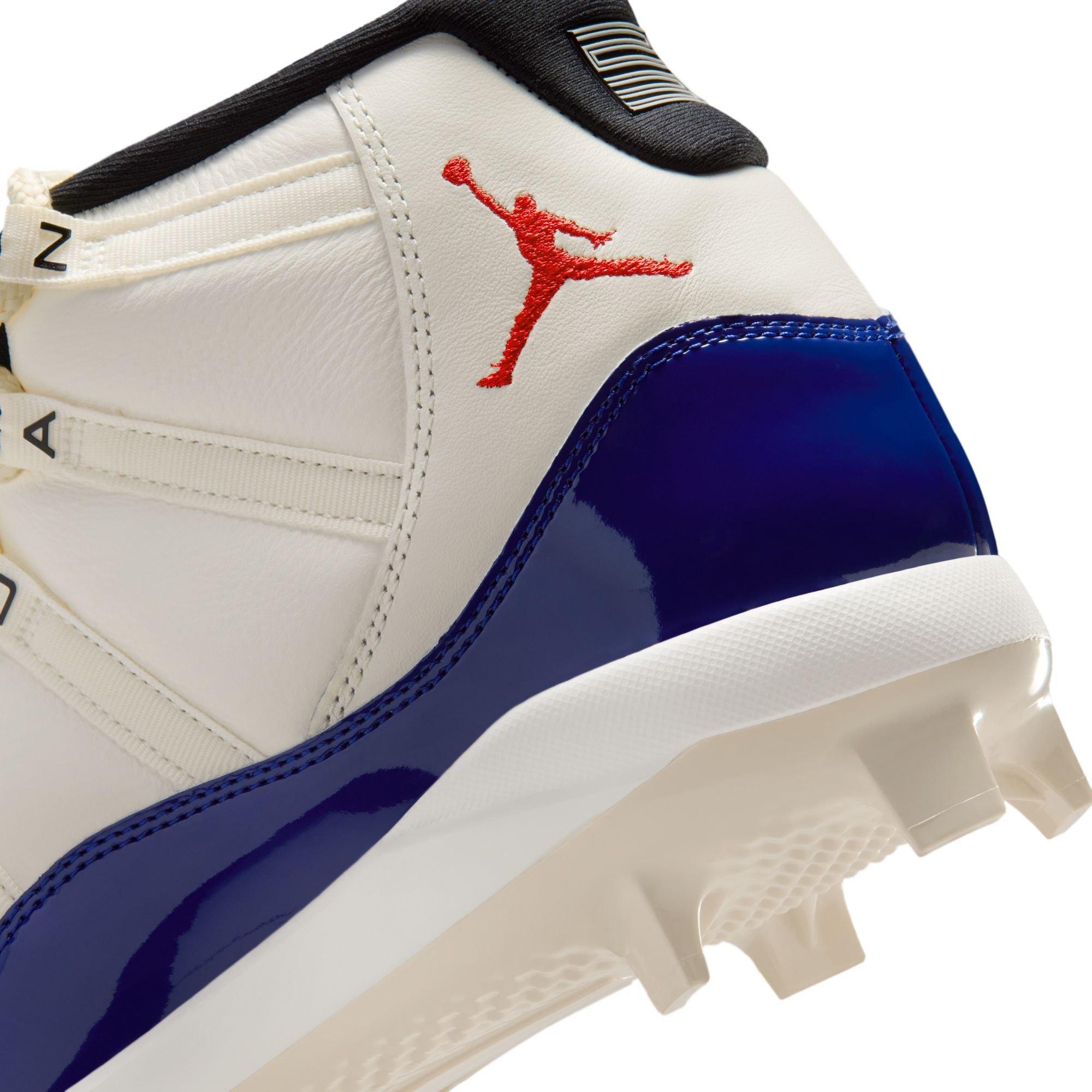 Jordan 11 Retro MCS "Sail/Fire Red/Deep Royal Blue" Men's Baseball Cleat - WHITE/ROYAL Thumbnail View 11