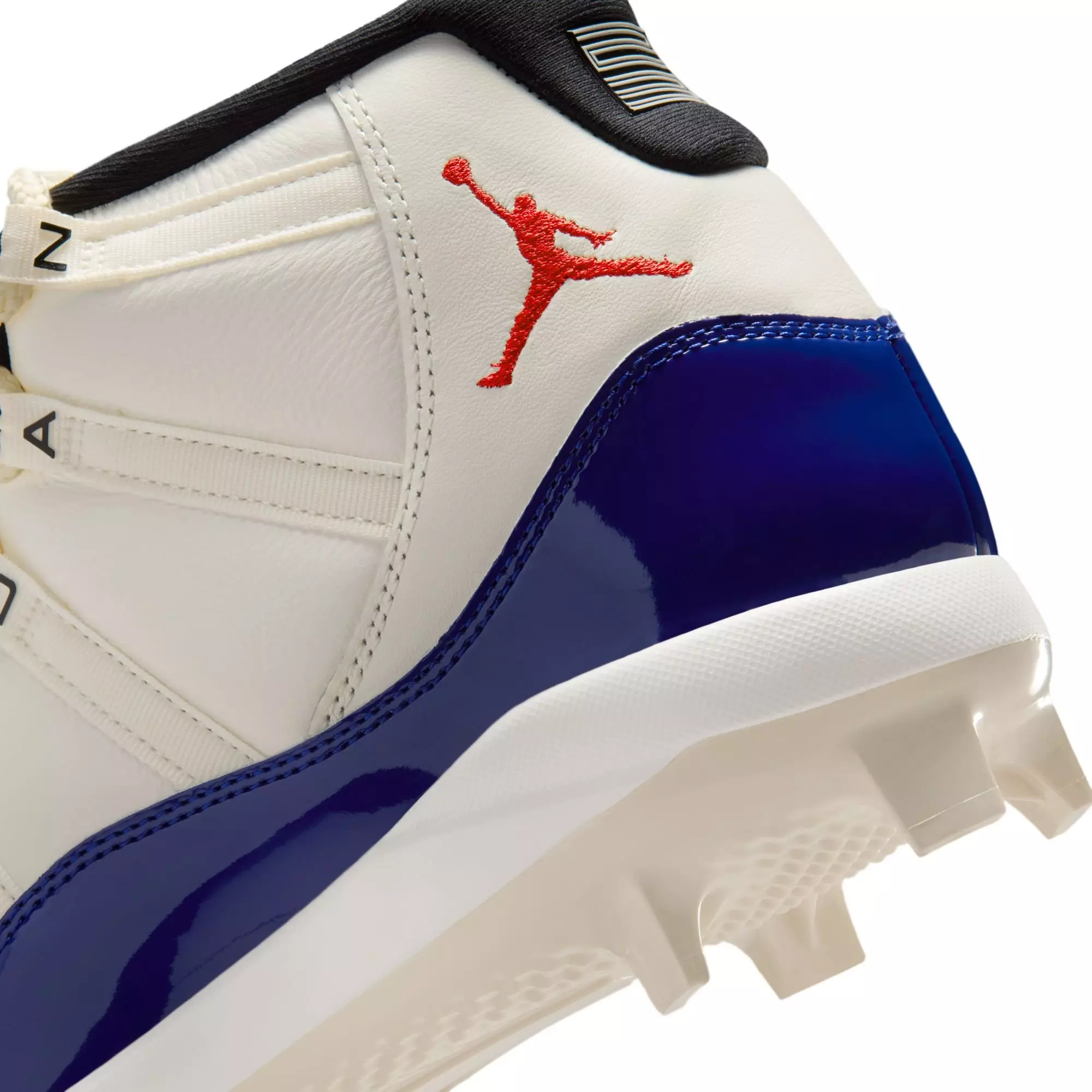 Jordan 11 Retro MCS "Sail/Fire Red/Deep Royal Blue" Men's Baseball Cleat - WHITE/ROYAL