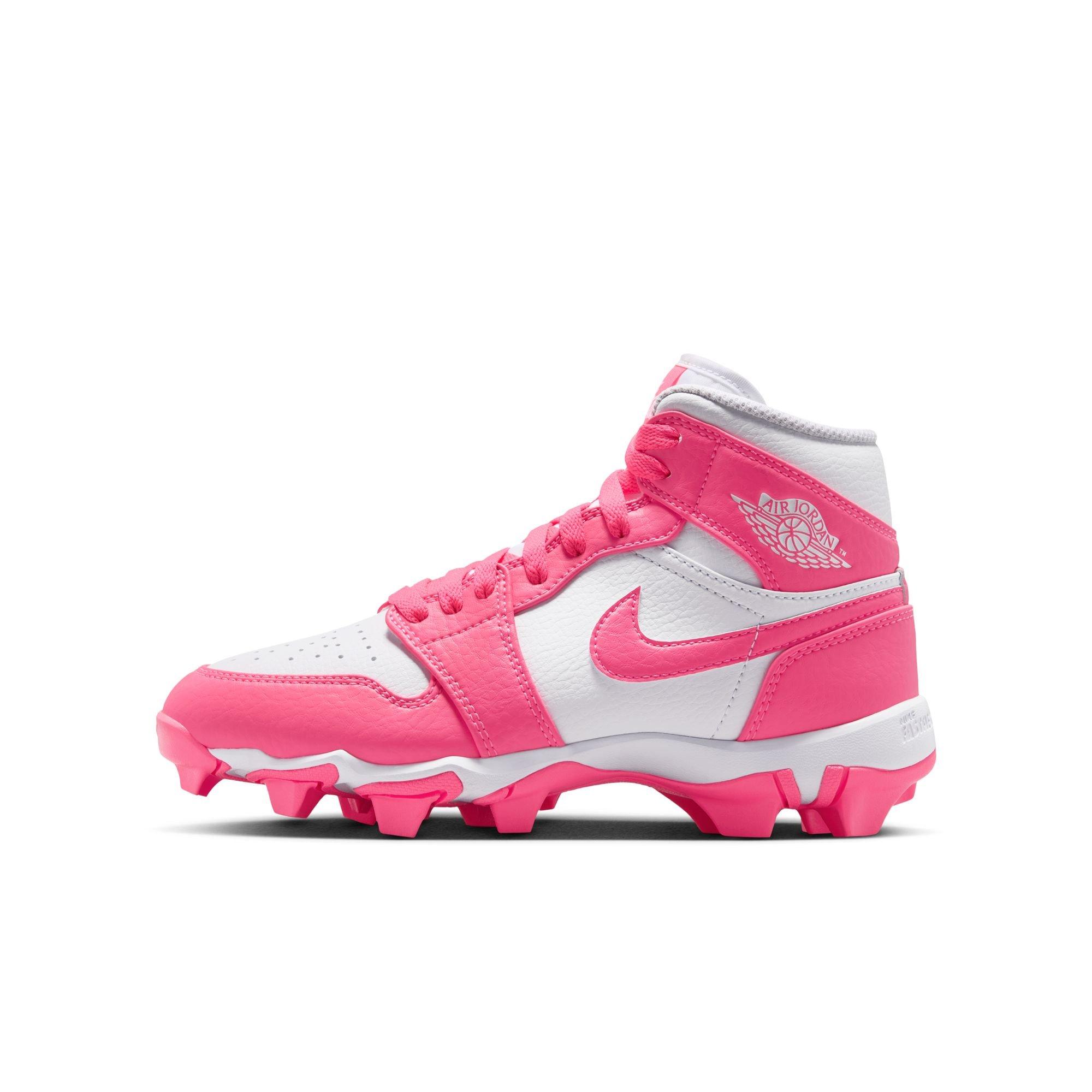 Jordan 1 Mid "White/Digital Pink" Grade School Boys' Baseball Cleat - WHITE/PINK Thumbnail View 3