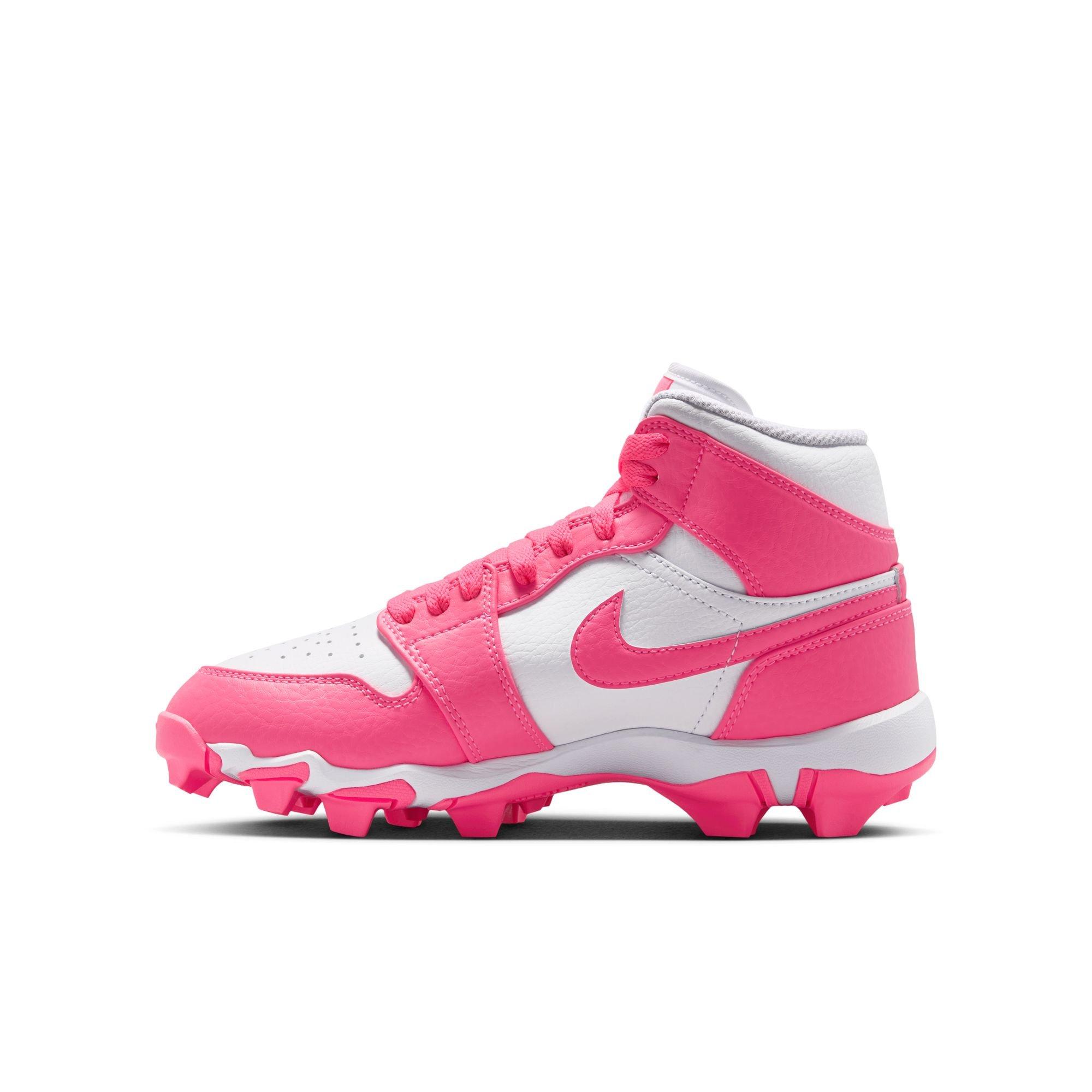 Jordan 1 Mid "White/Digital Pink" Grade School Boys' Baseball Cleat - WHITE/PINK Thumbnail View 4