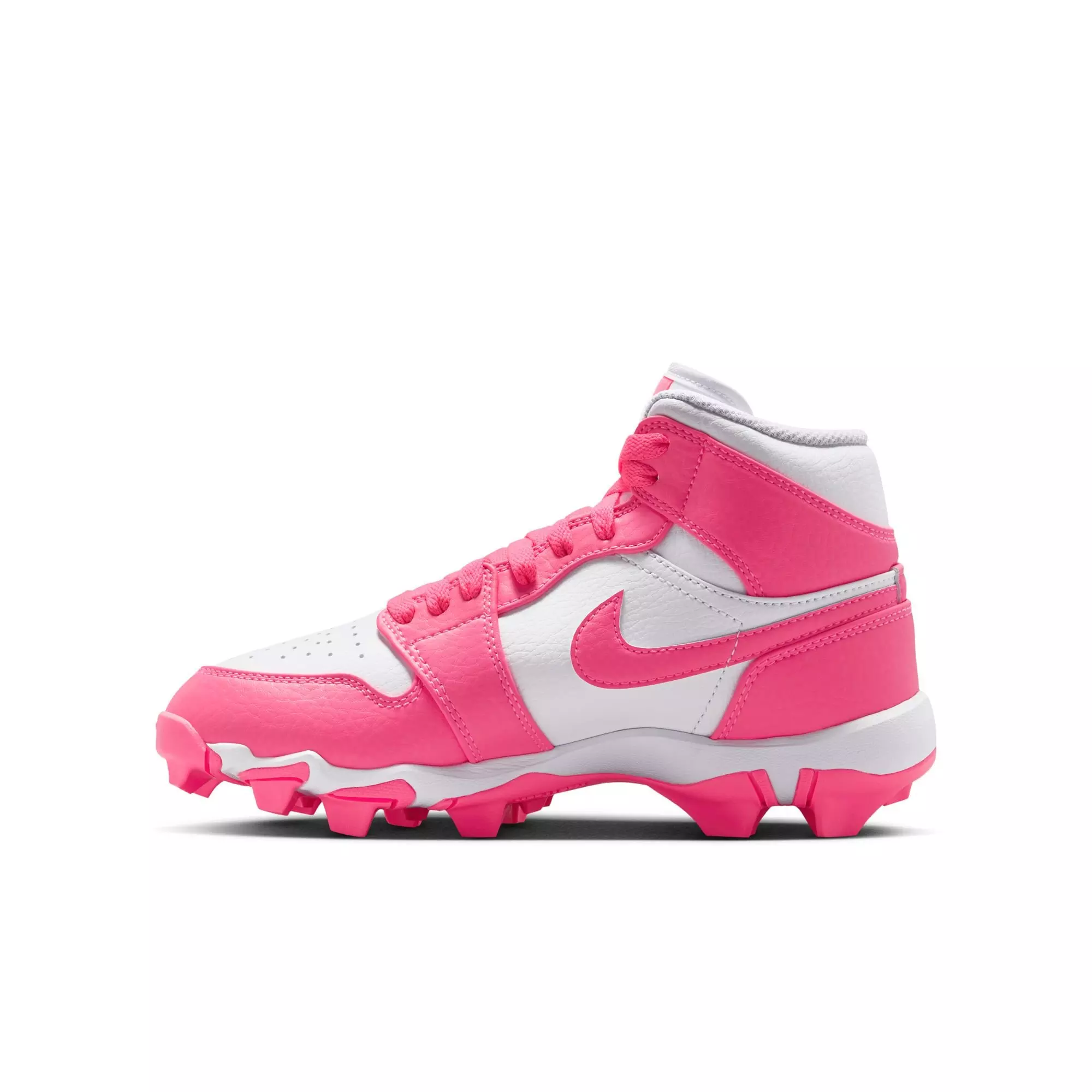 Jordan 1 Mid "White/Digital Pink" Grade School Boys' Baseball Cleat - WHITE/PINK