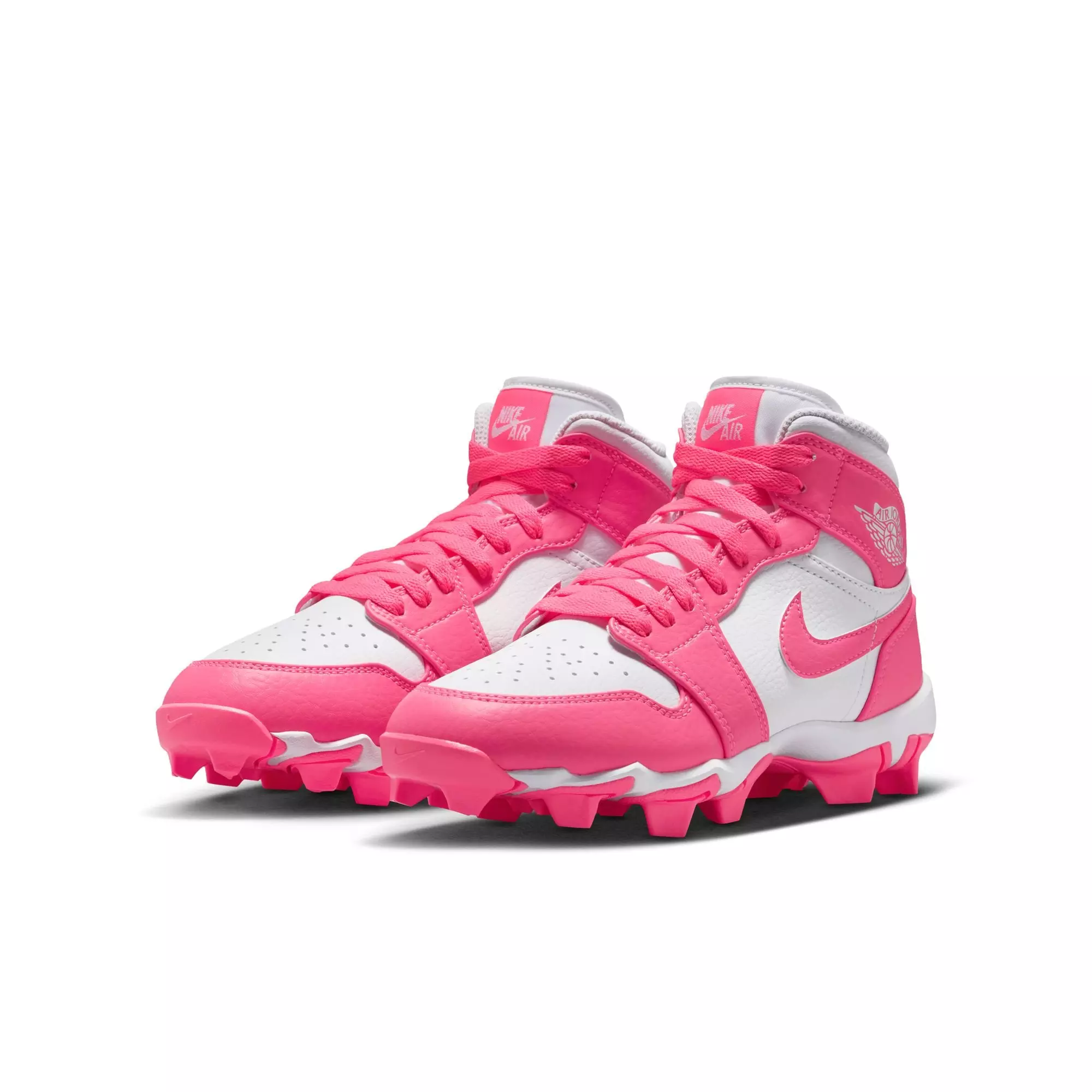 Jordan 1 Mid "White/Digital Pink" Grade School Boys' Baseball Cleat - WHITE/PINK