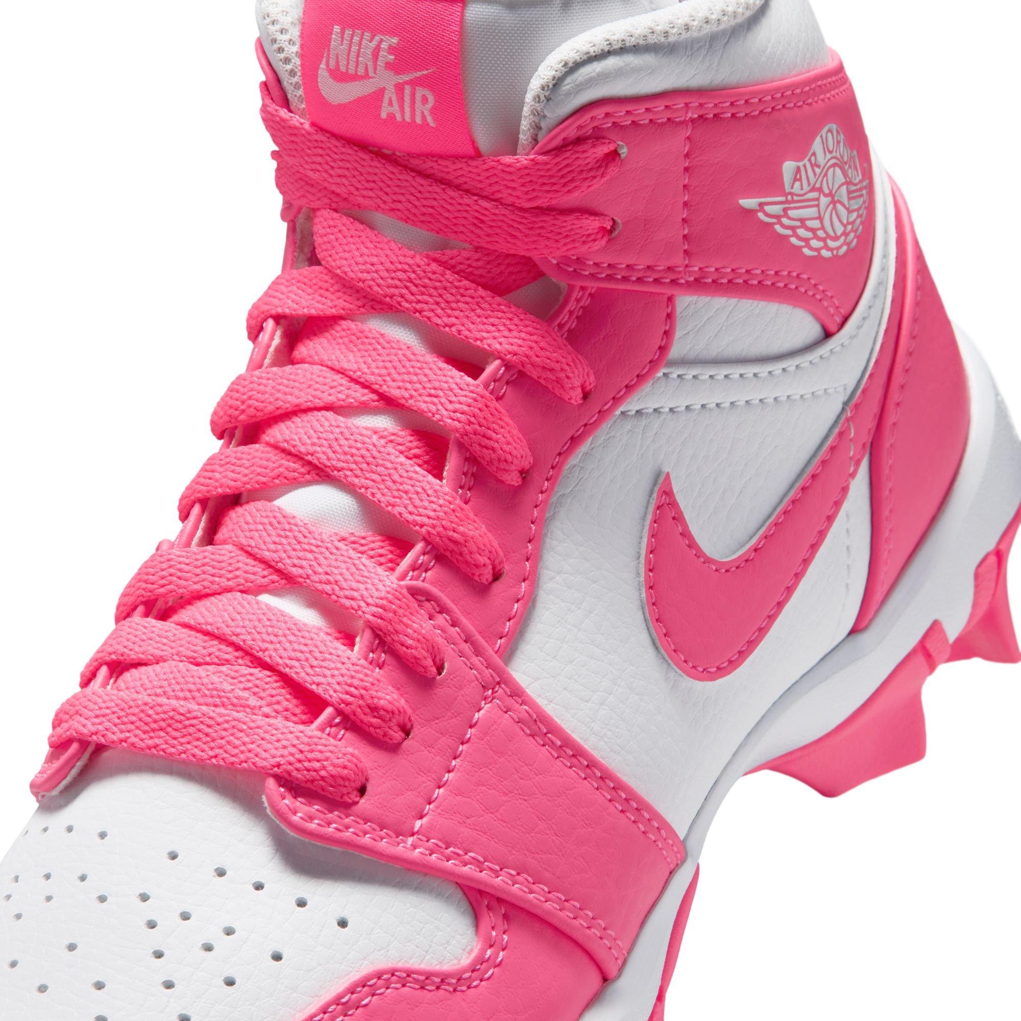 Jordan 1 Mid "White/Digital Pink" Grade School Boys' Baseball Cleat - WHITE/PINK Thumbnail View 10