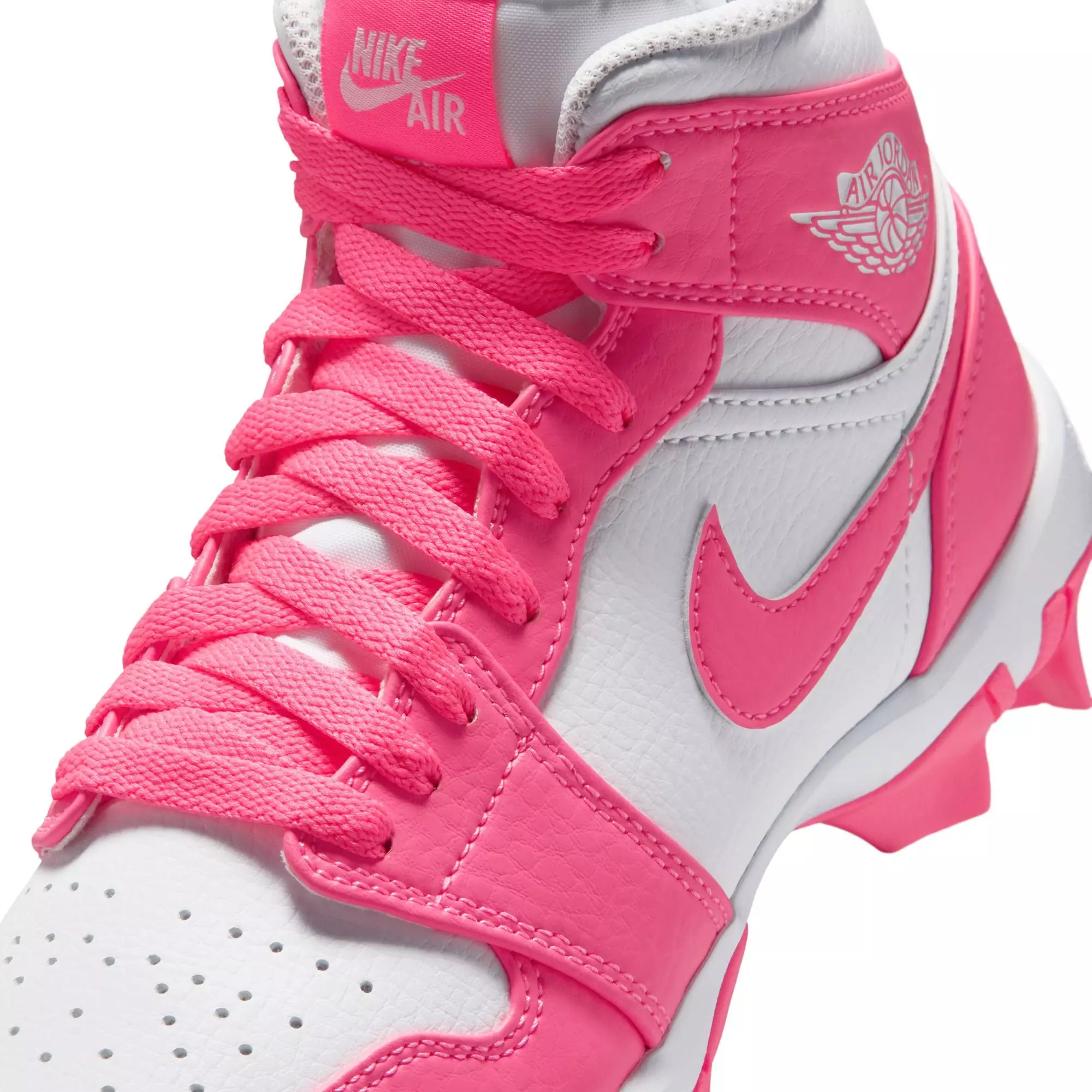 Jordan 1 Mid "White/Digital Pink" Grade School Boys' Baseball Cleat - WHITE/PINK