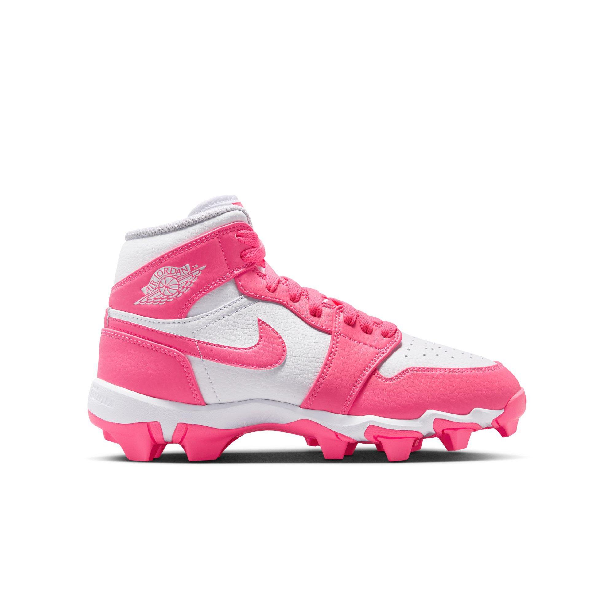Jordan 1 Mid "White/Digital Pink" Grade School Boys' Baseball Cleat - WHITE/PINK Thumbnail View 1