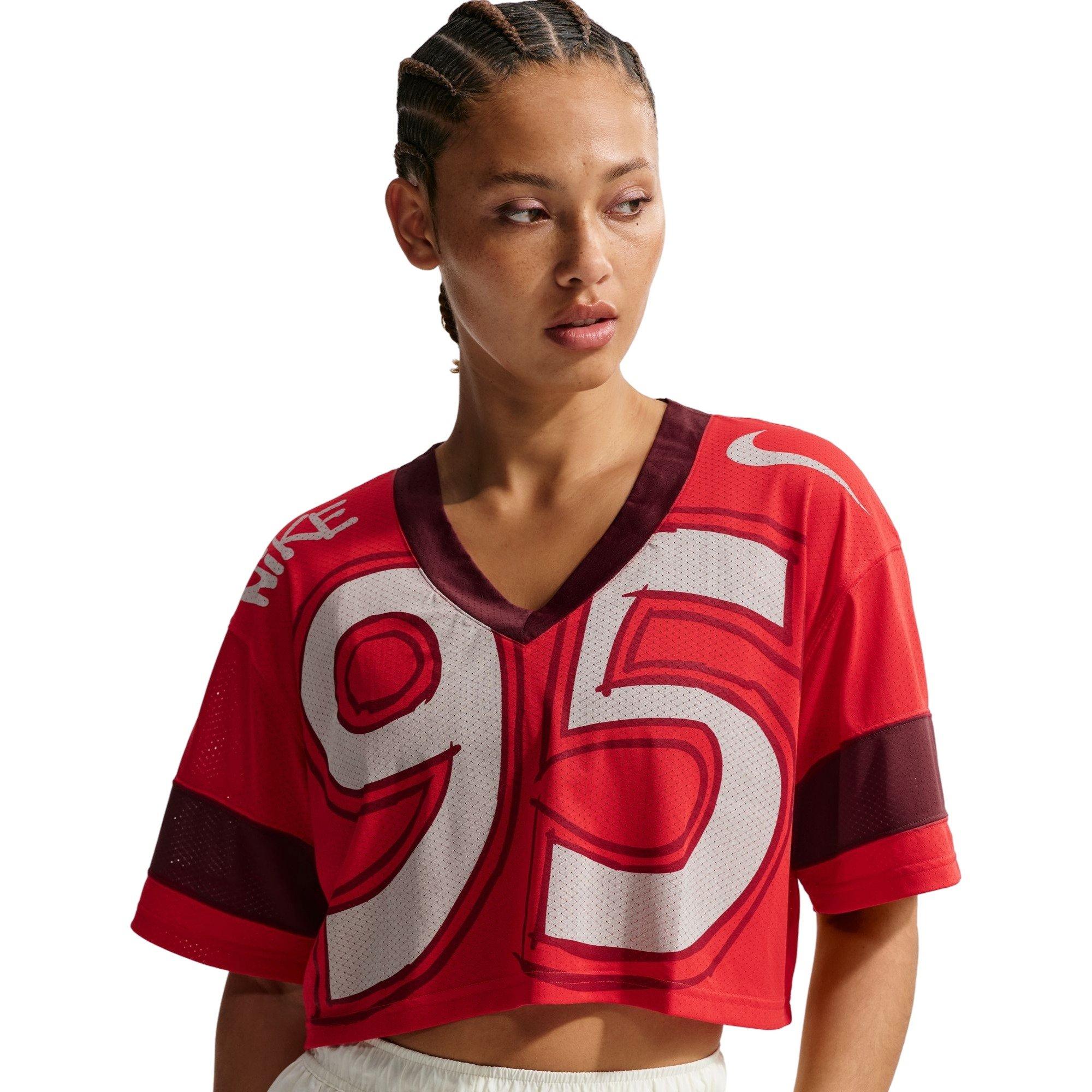 Nike Women's Sportswear Oversized Cropped Jersey - RED Thumbnail View 3