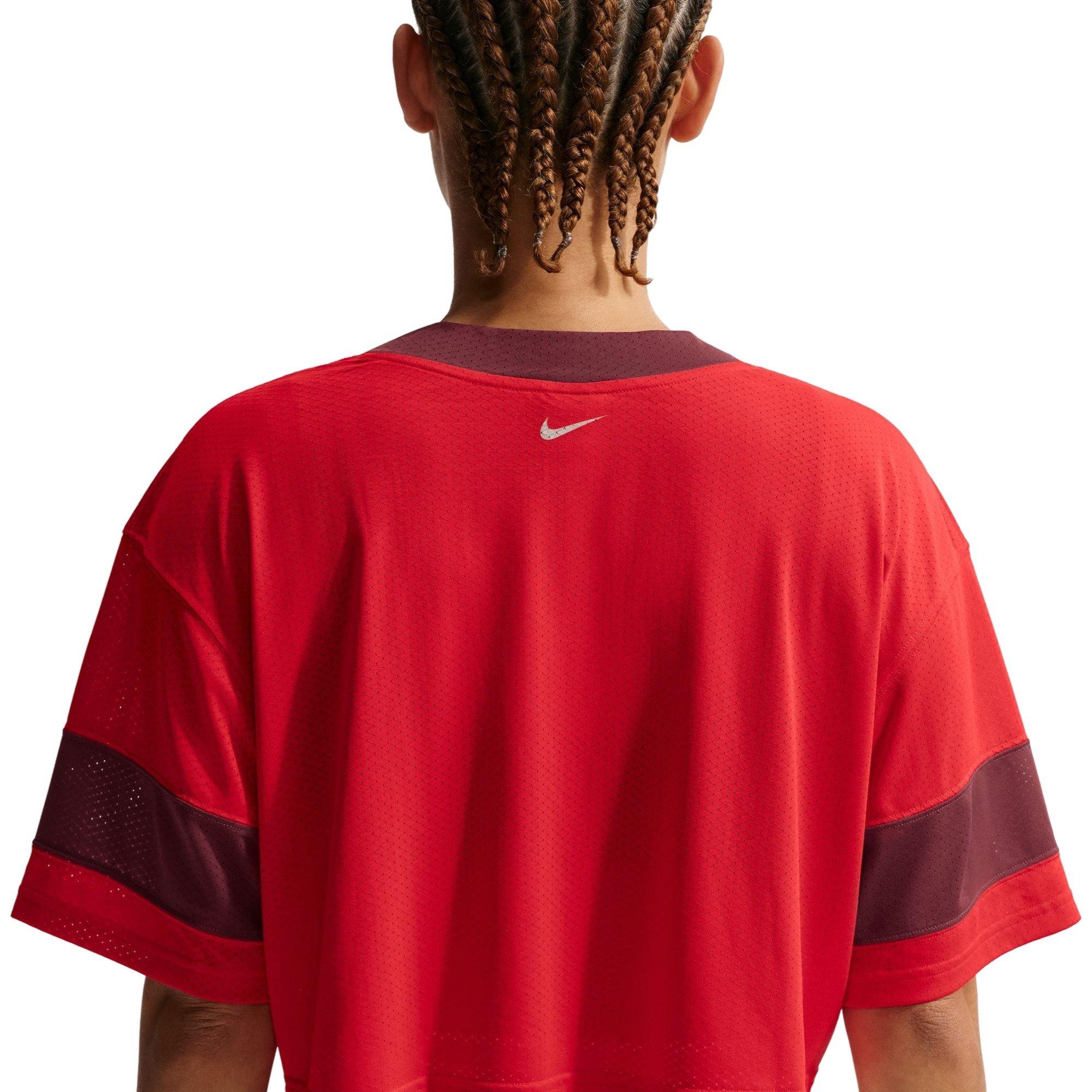 Nike Women's Sportswear Oversized Cropped Jersey - RED Thumbnail View 4