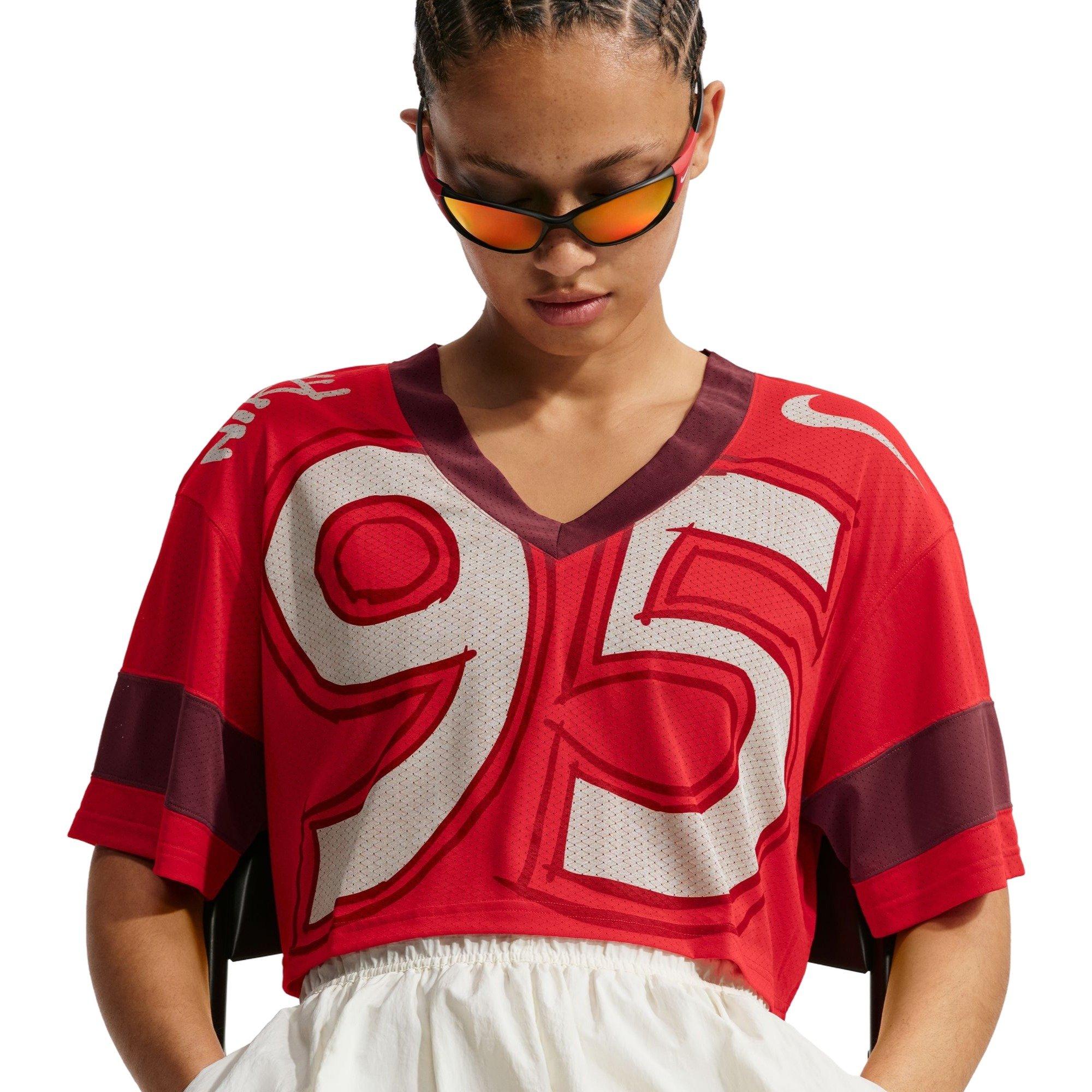Nike Women's Sportswear Oversized Cropped Jersey - RED Thumbnail View 5