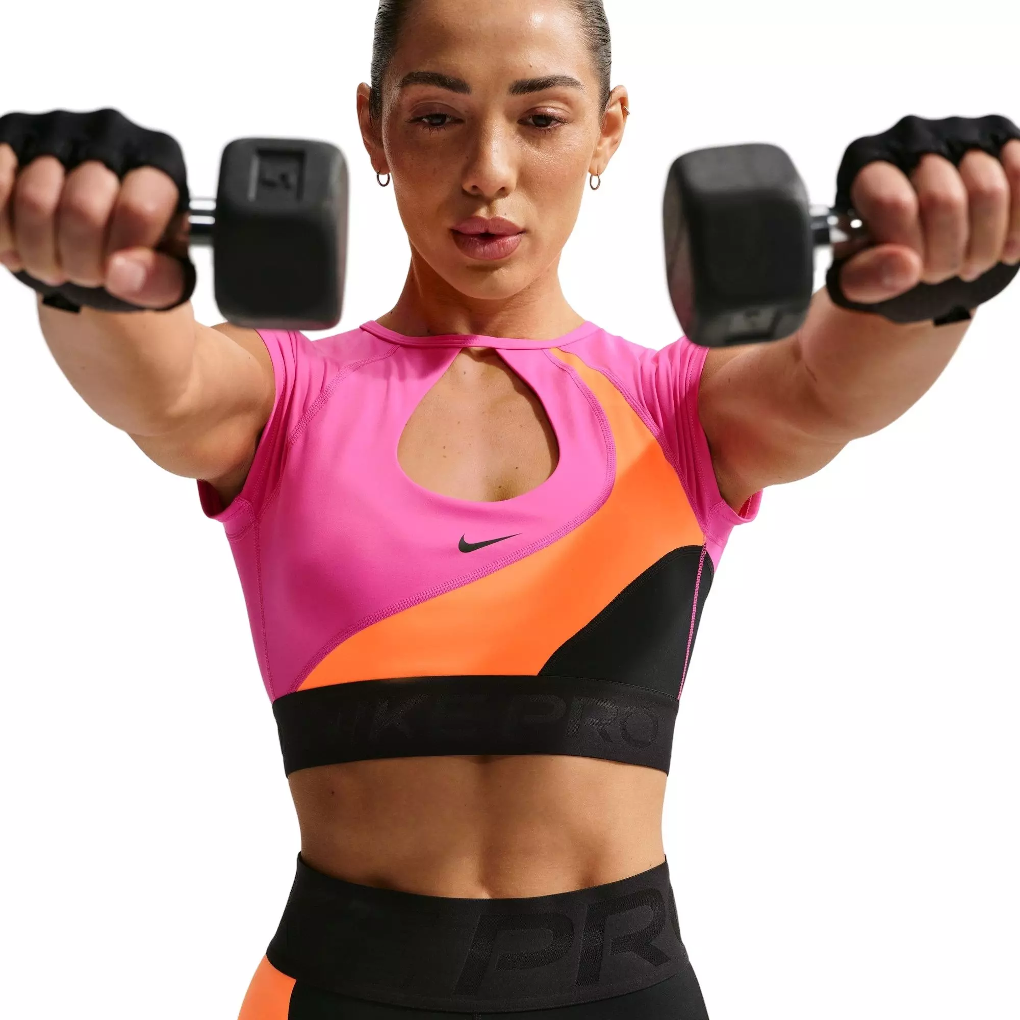 Nike Women's Pro Sculpt Padded Short-Sleeve Sports Bra - Orange/Black - ORANGE/BLACK